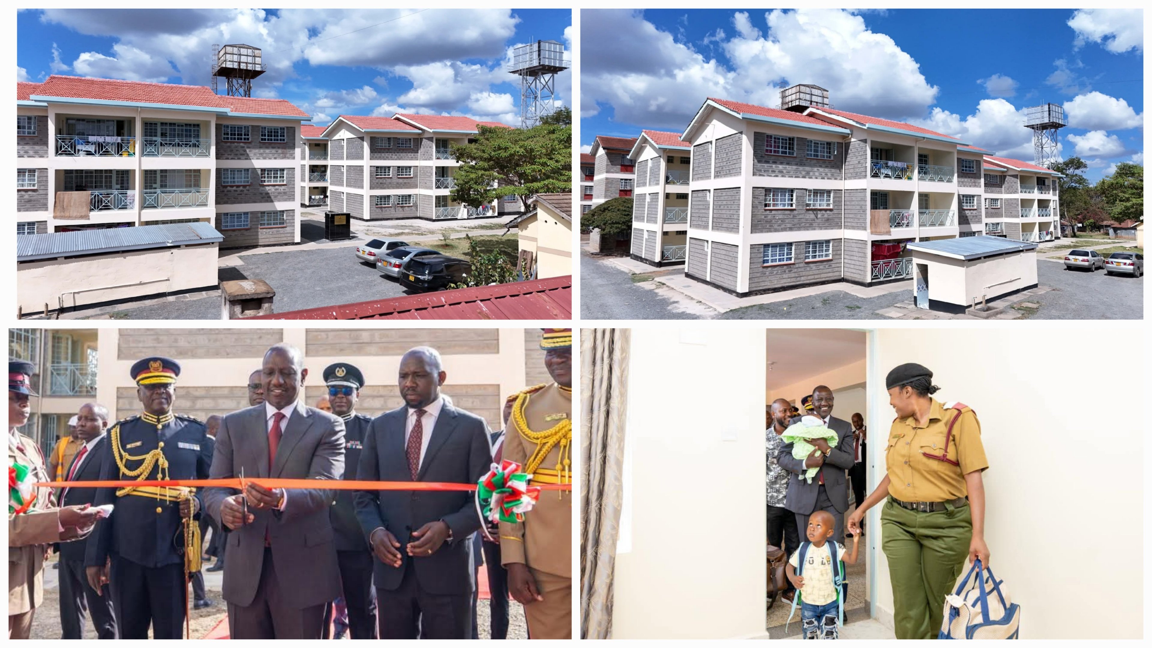 Commissioning of newly constructed multi-storey apartment blocks with paved walkways at the National Police College in Embakasi.