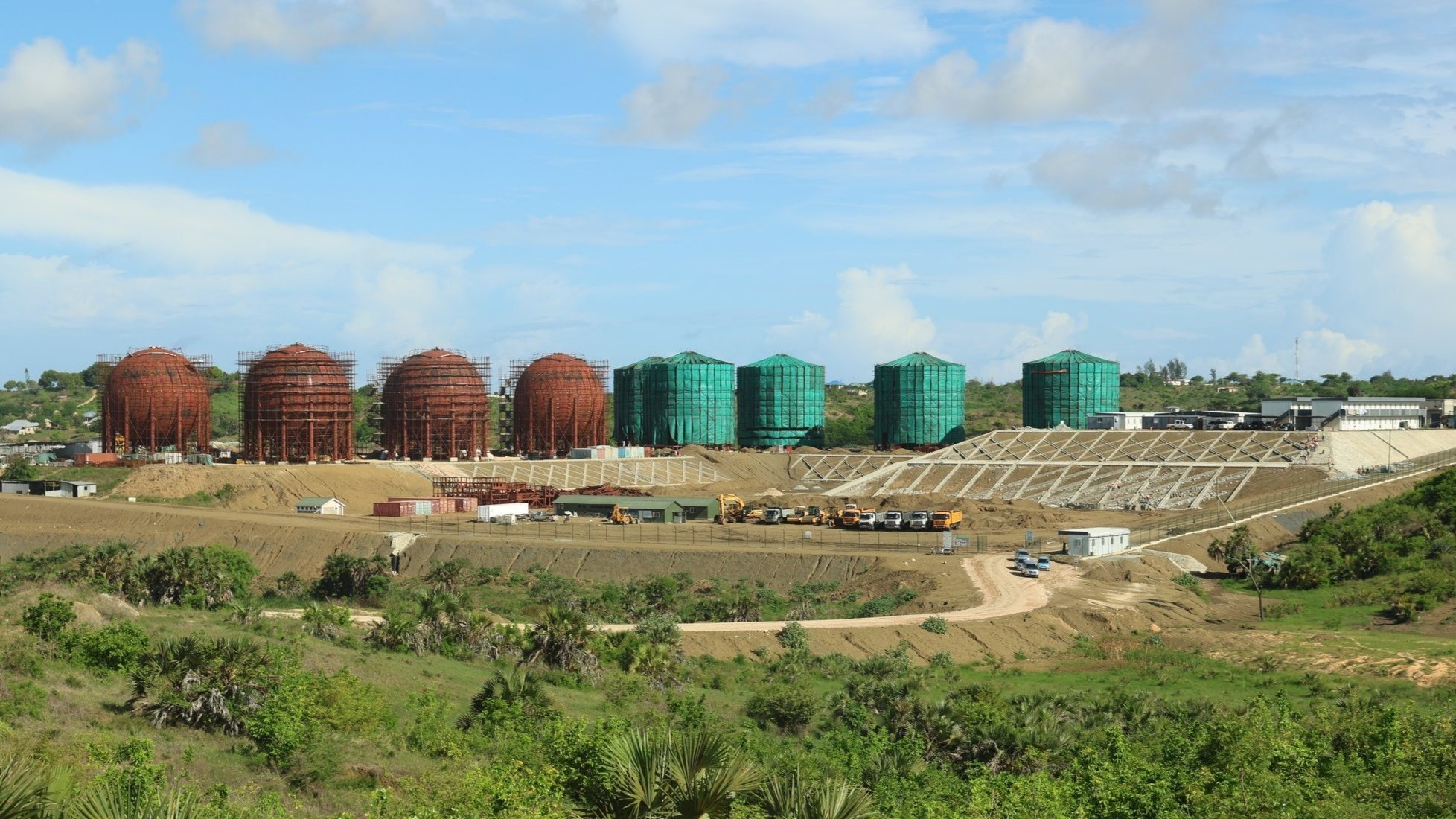 Spherical LPG storage tanks under construction at the Taifa Gas facility in Dongo Kundu, Mombasa