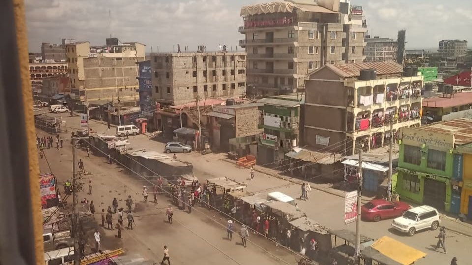 Traffic congestion and stalled transport vehicles on a Nairobi highway during fuel-related disruptions affecting movement of goods.