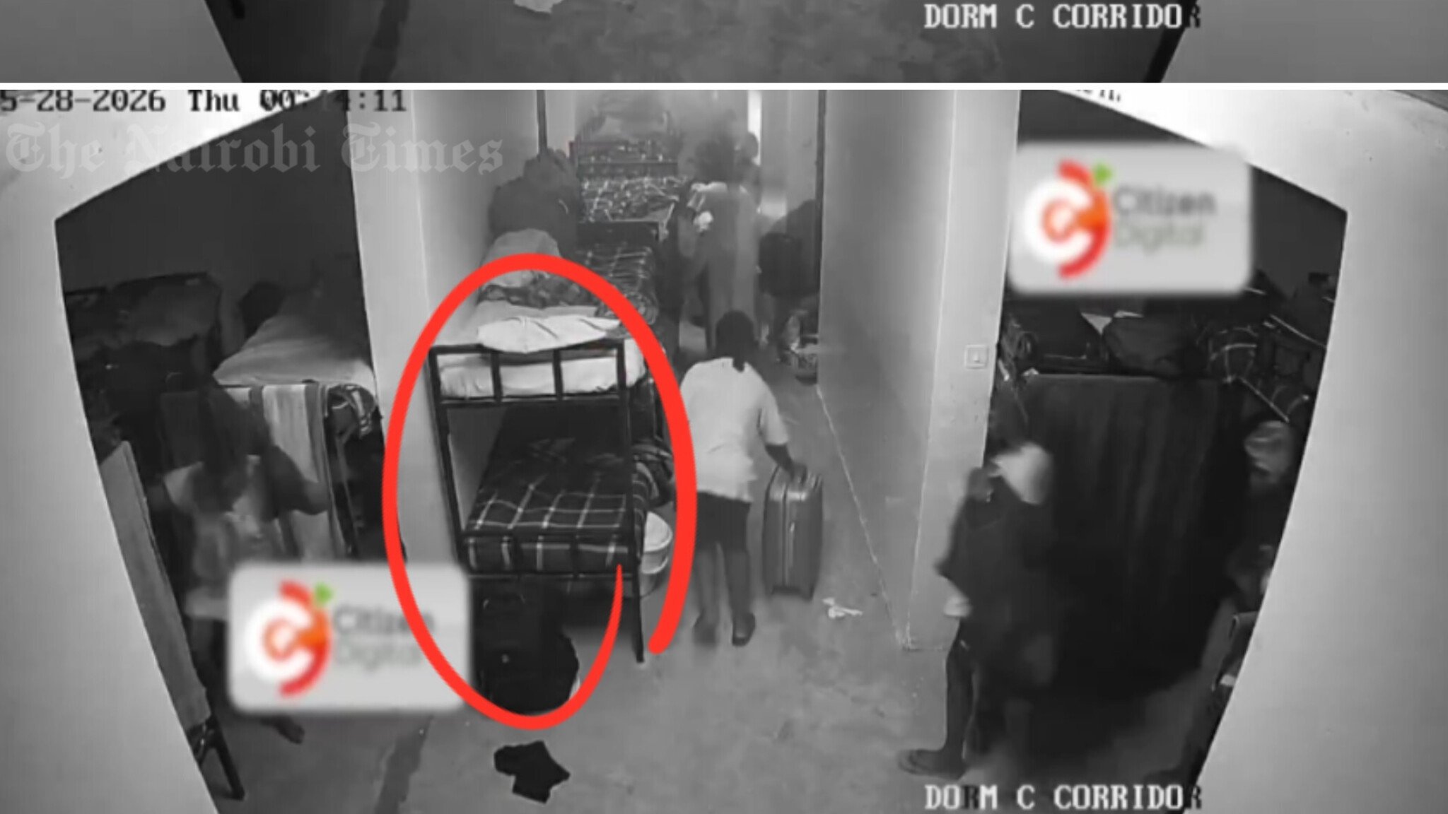 CCTV footage snippet from Utumishi Girls Academy dormitory, where a recent fire killed 16 students