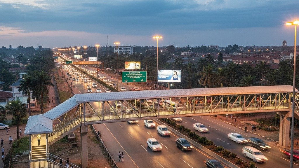 A pedestrian crossing on the Thika Superhighway