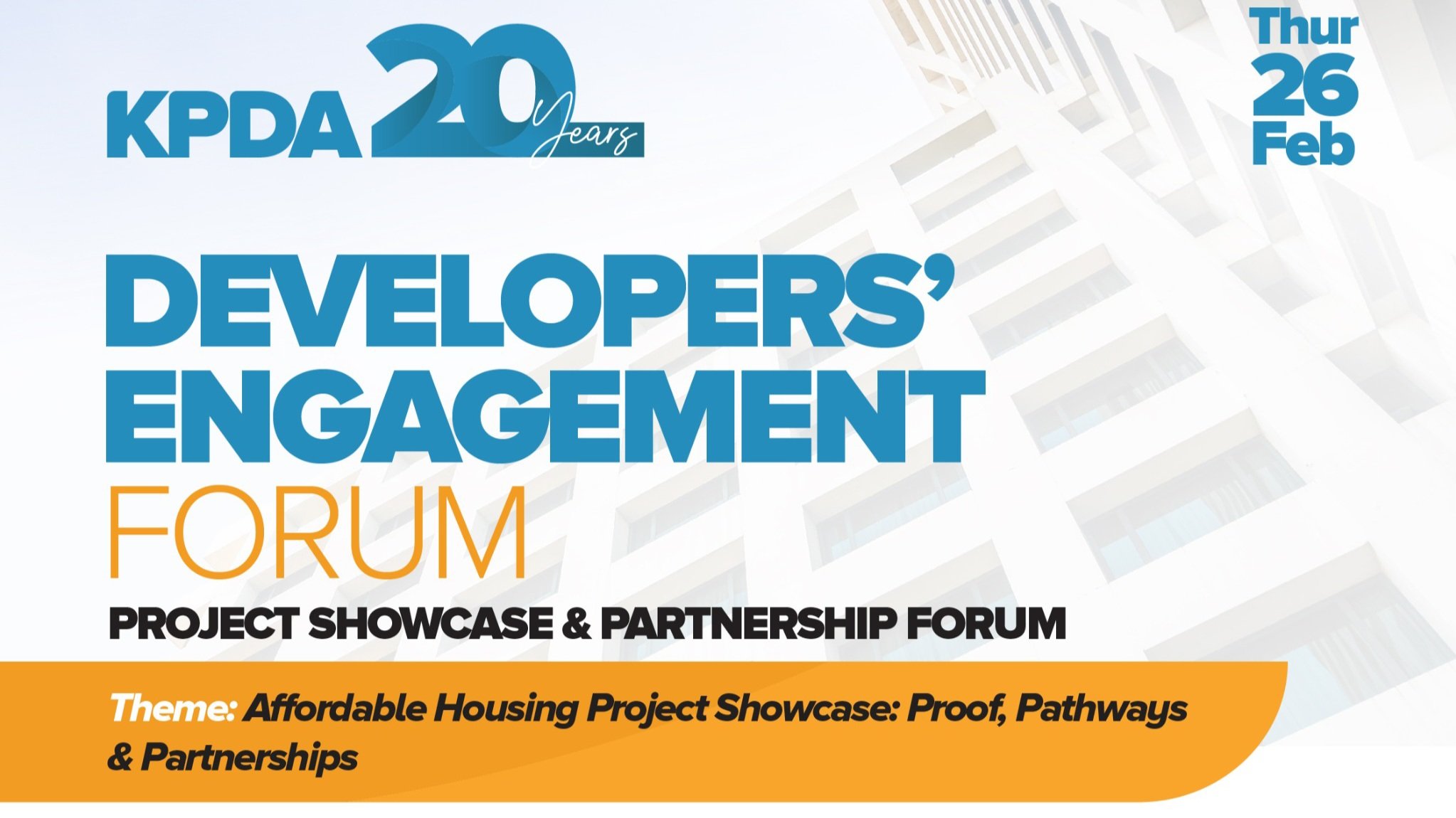 A promotional poster for the KPDA Developers' Engagement Forum featuring Principal Secretary Charles Hinga and event details.