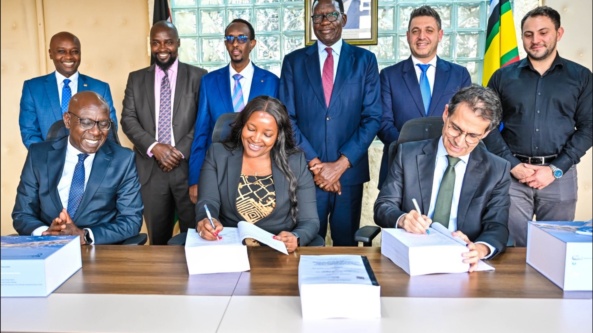 Roads and Transport Cabinet Secretary Davis Chirchir witnesses the signing of the JKIA Modernisation Project's Engineer-Consultant Contract.