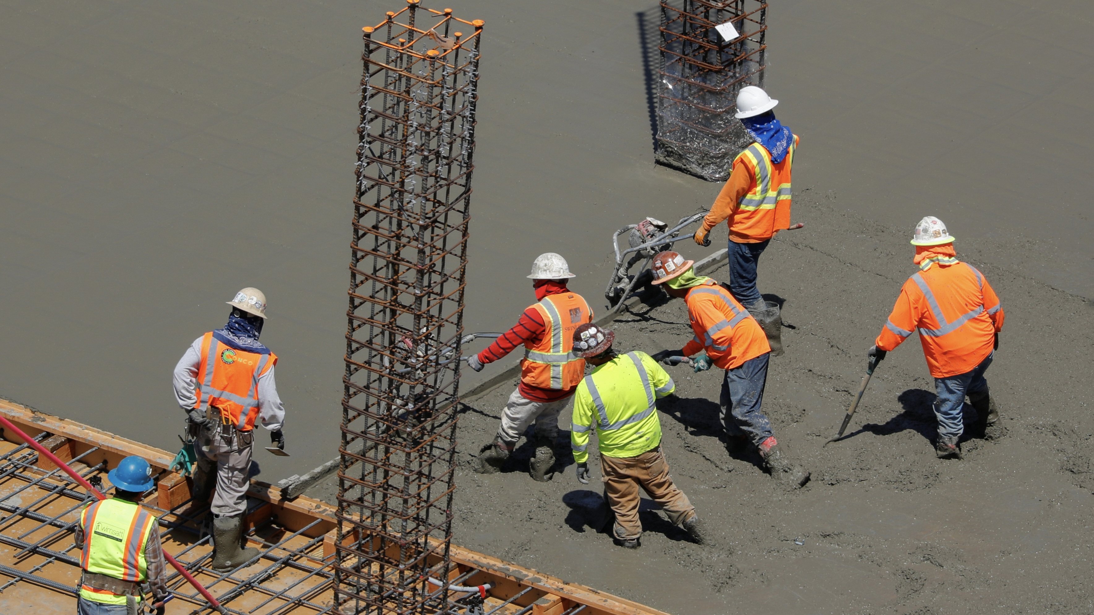 Construction workers on a site in Europe.