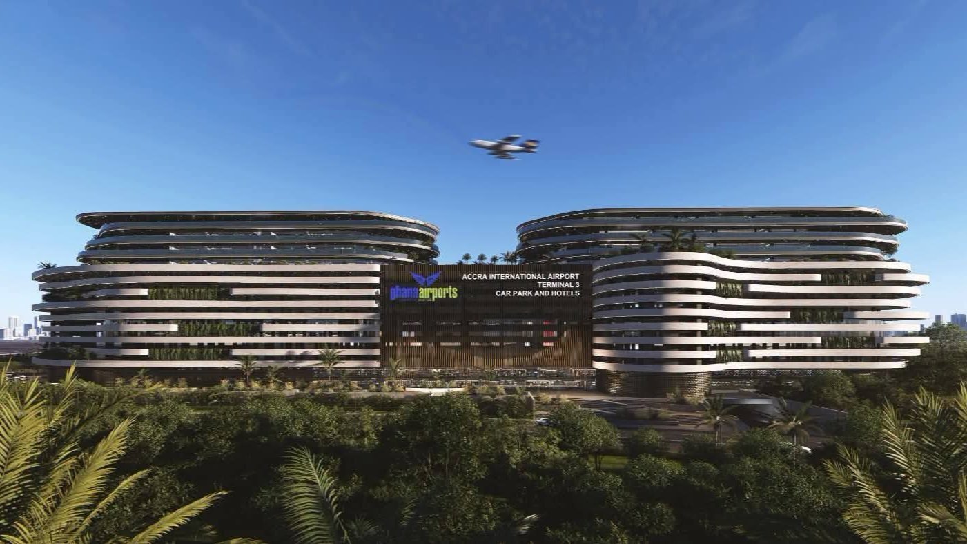 Exterior view of Terminal 3 at Accra International Airport strictly dedicated to international passengers.