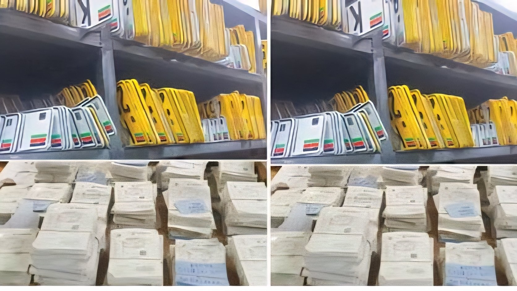 A row of new generation Kenyan reflective number plates being processed for distribution at an NTSA facility.