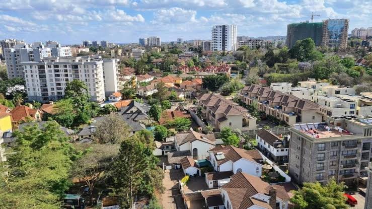 A view of apartment buildings and commercial structures in Kileleshwa, Nairobi, situated near the river corridor where regeneration works are planned.