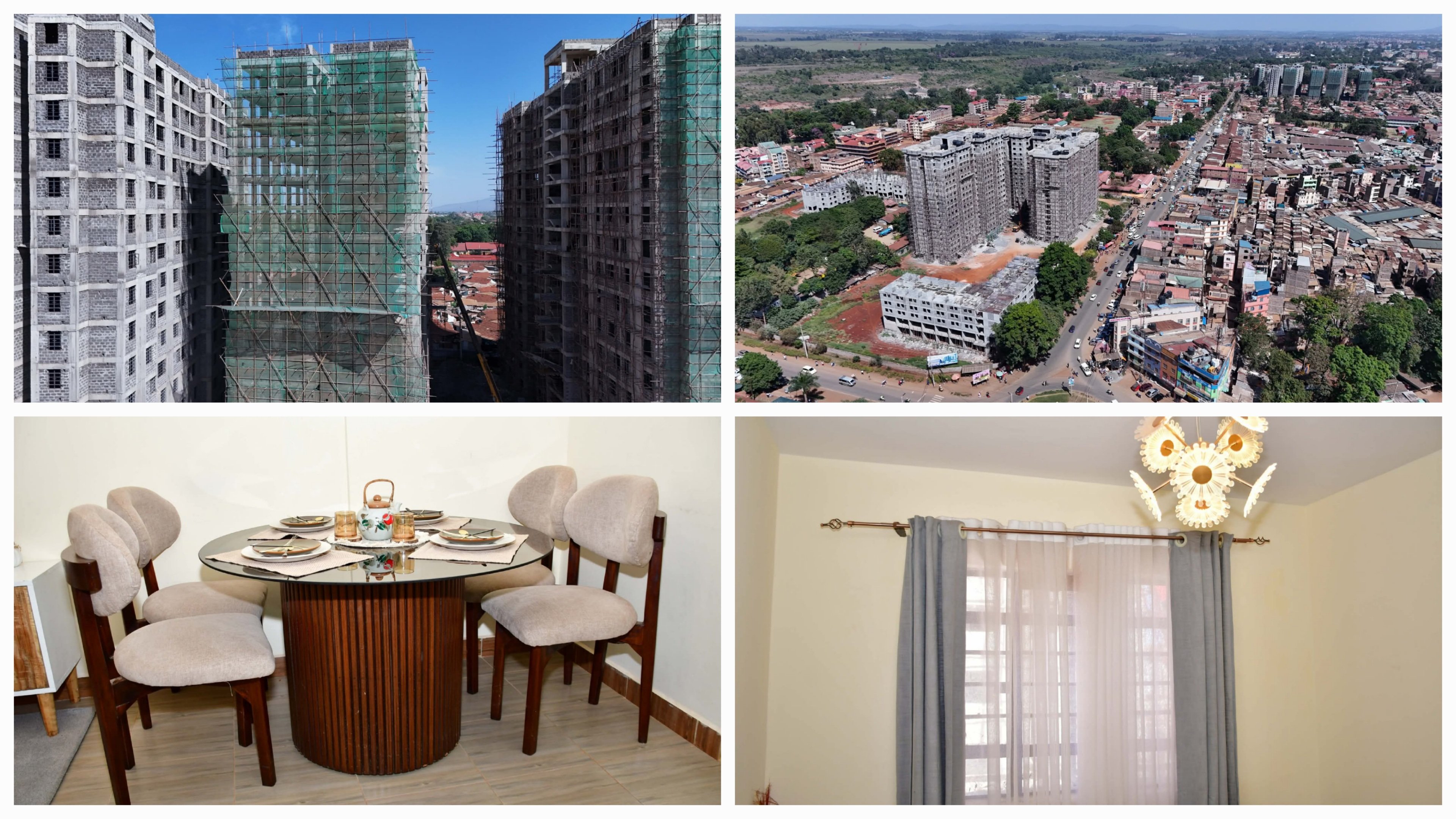 A photo collage of the Kings Orchid construction site in Thika Town showing high-rise residential blocks under development.