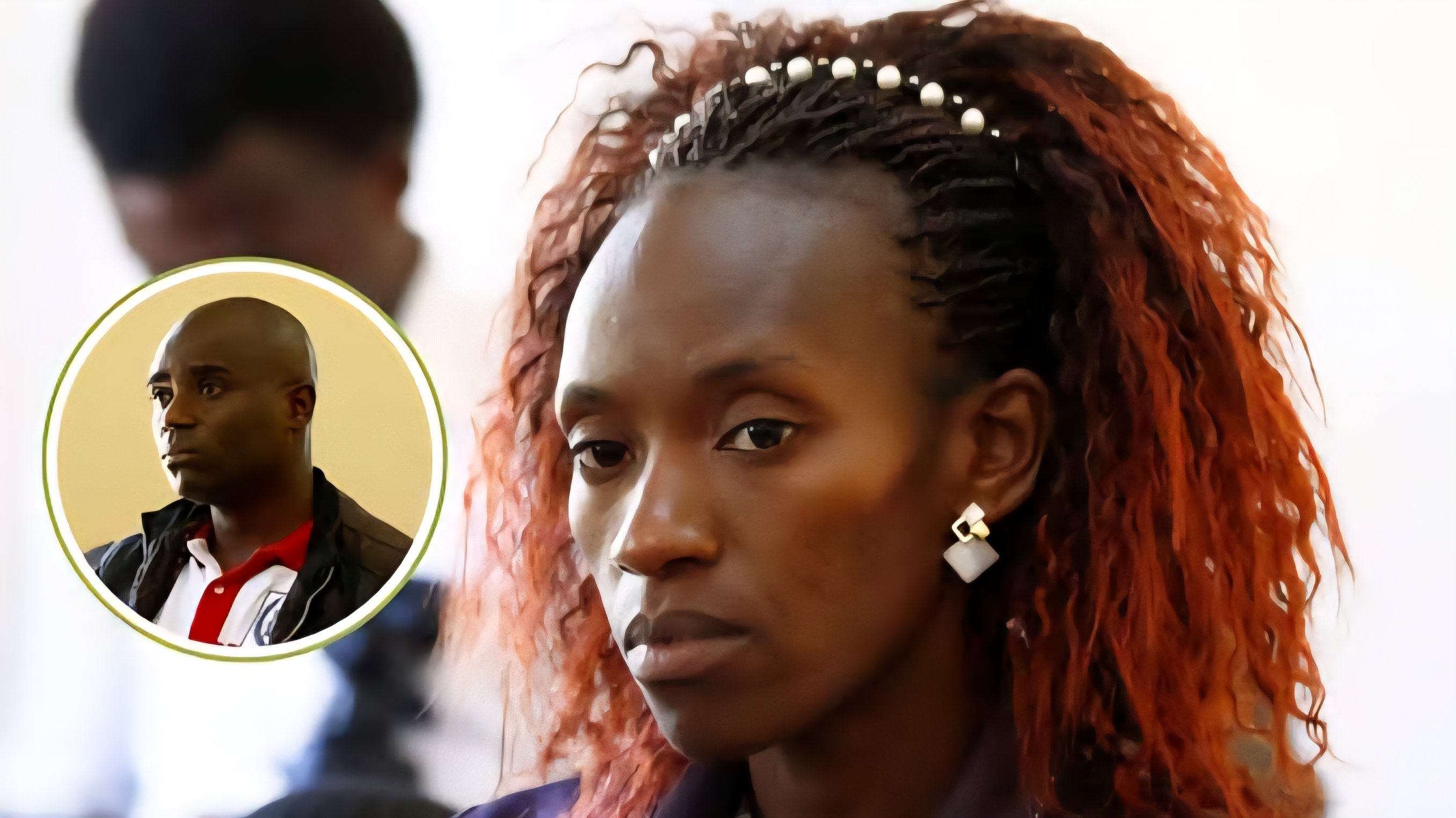 A portrait of Kenyan marathoner Lucy Kabuu appearing in court during a property dispute hearing.