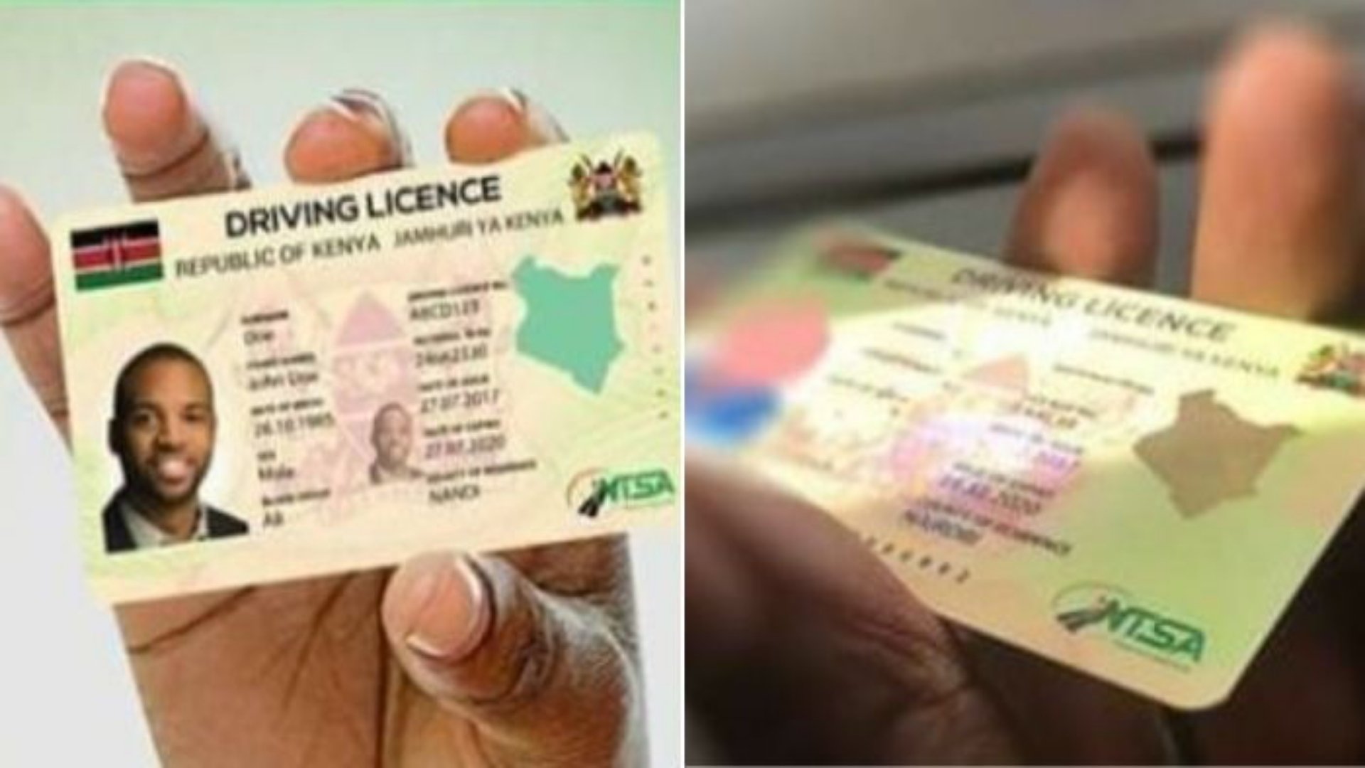 A close-up shot of a modern, electronic Kenyan smart driving license card held in a person's hand.