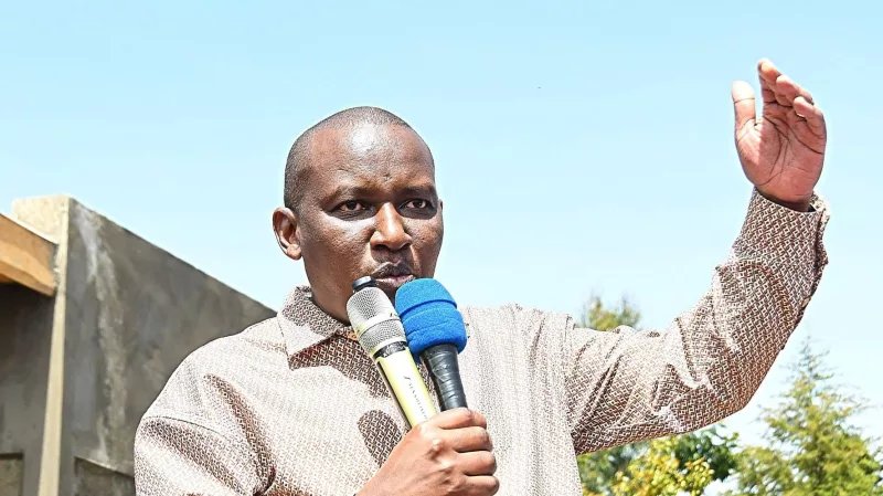 Principal Secretary for Irrigation CPA Ephantus Kimotho speaking during an infrastructure project inspection in Nyandarua County.