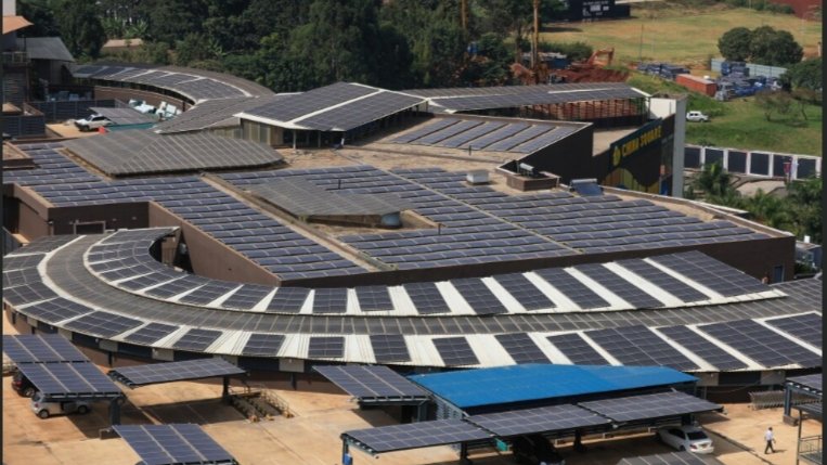 Solar power plant installed over the car park at Two Rivers Complex in Nairobi, Kenya
