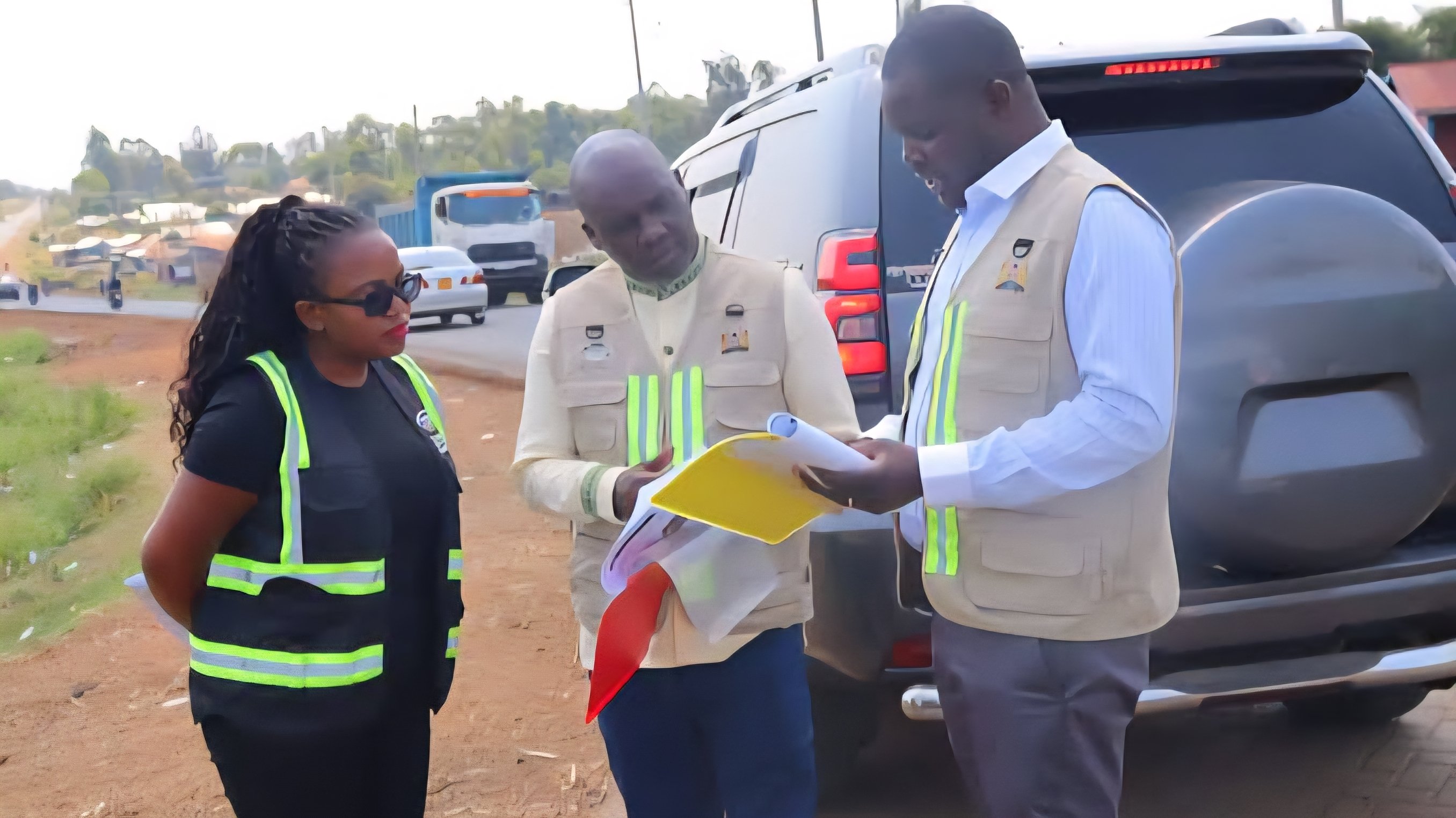 KeNHA Director General Eng. Luka Kimeli during an inspection tour of ongoing road construction projects in Homa Bay County.