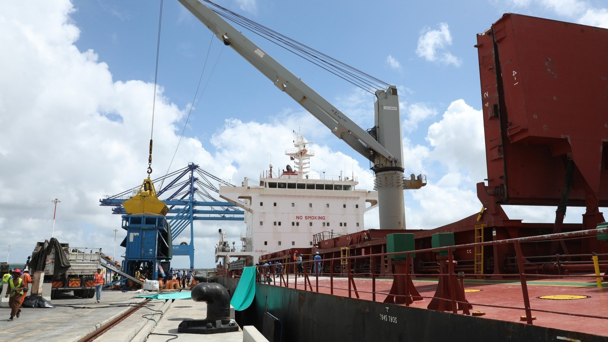Lamu Port in Kenya showing berthed ships and surrounding infrastructure.