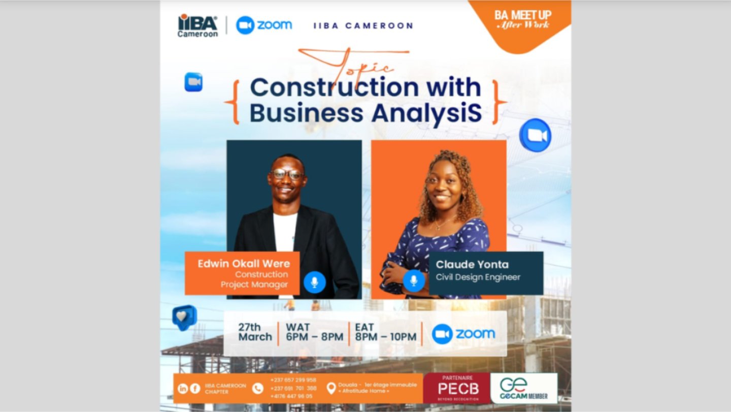 A professional business analysis workshop setting featuring a digital presentation on project life cycles and a diverse group of engineering and management professionals in a modern conference room.