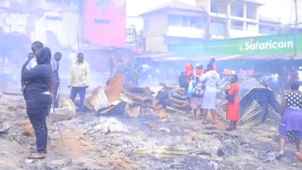 A smoke-filled market area of Marikiti and Somali markets.