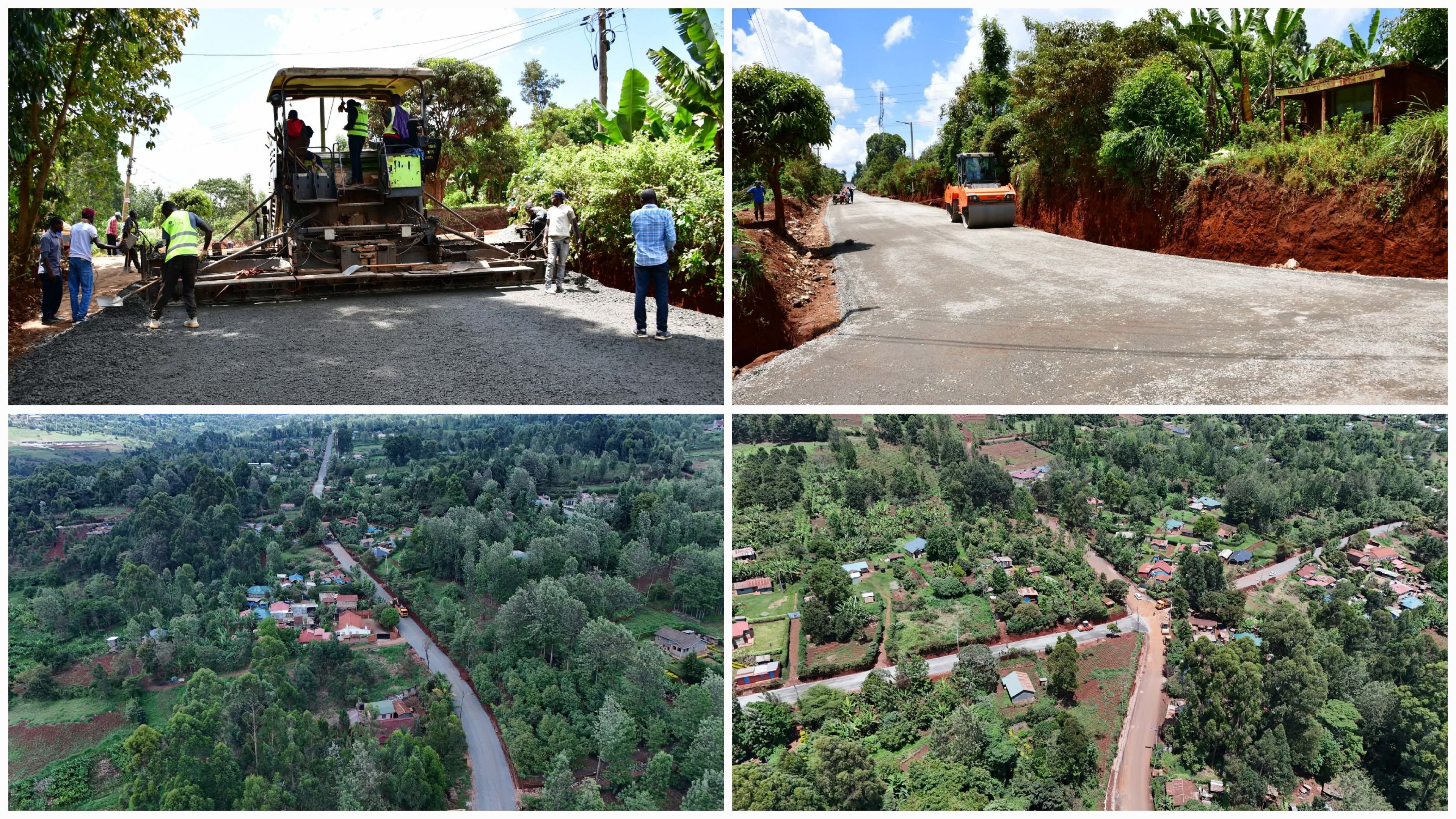 Heavy machinery laying and compacting the base course material on the Muchatha-Kaiyaba-Nduota-Gathanga-Kigwaru Road in Kiambaa, Kenya.