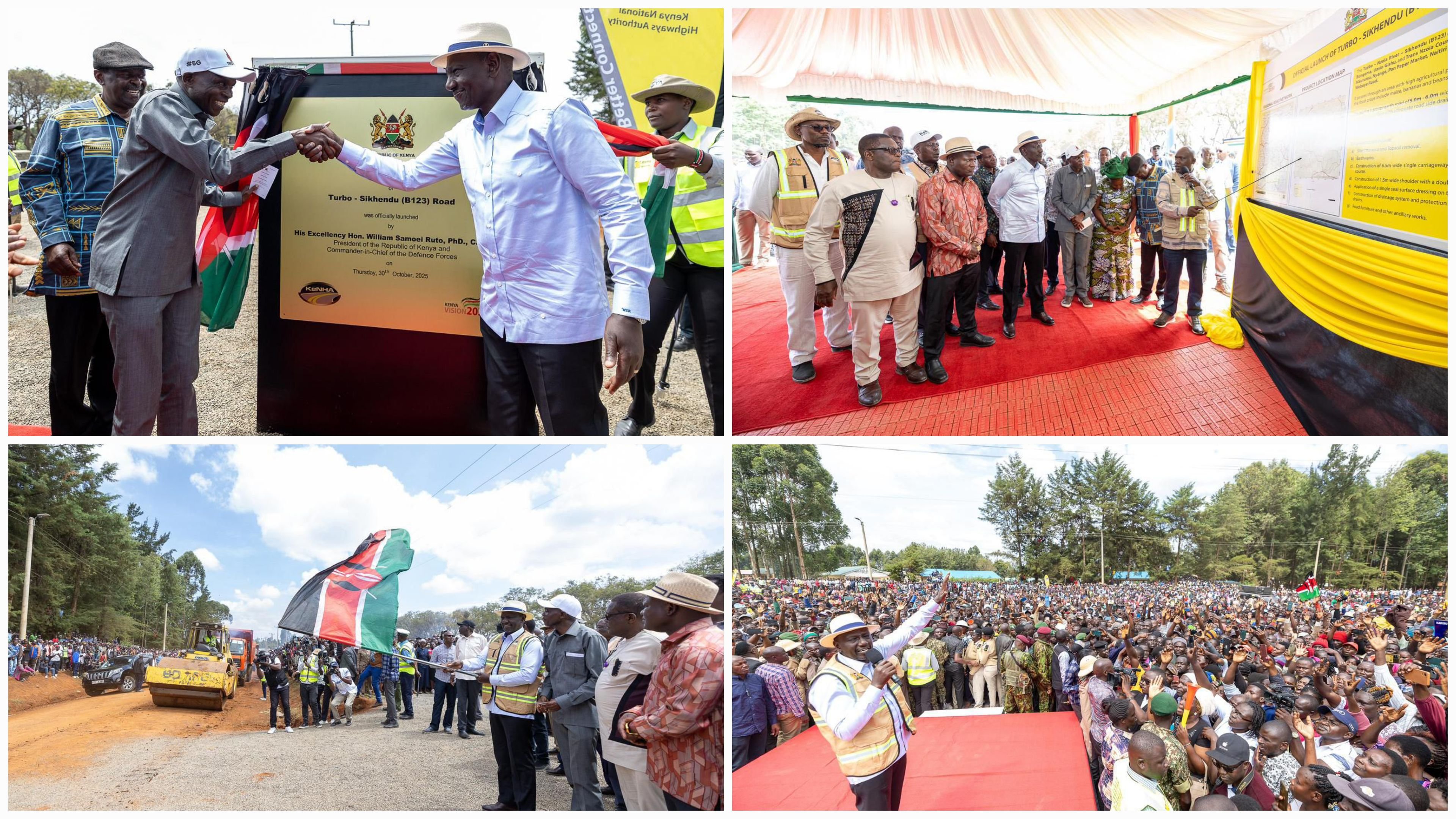 President William Ruto presiding over the launch of the Turbo-Sikhendu Road Project, a transformative infrastructure investment.