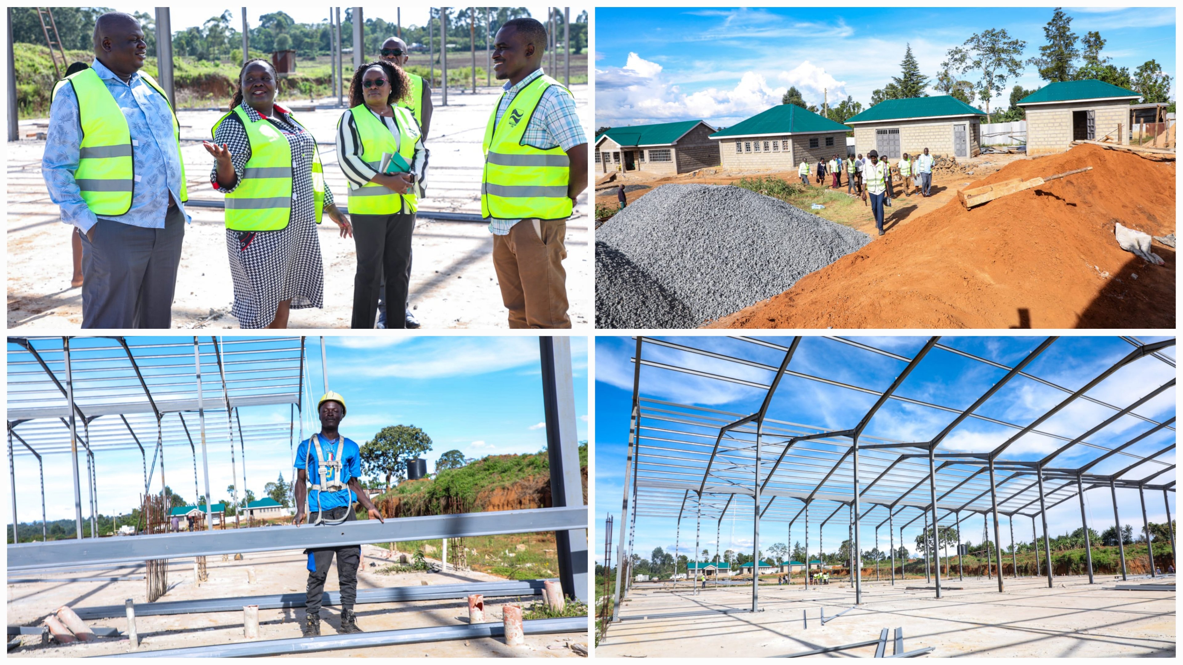 Steel portal frames for a large warehouse under construction at the Kakamega County Aggregation and Industrial Park in Likuyani.