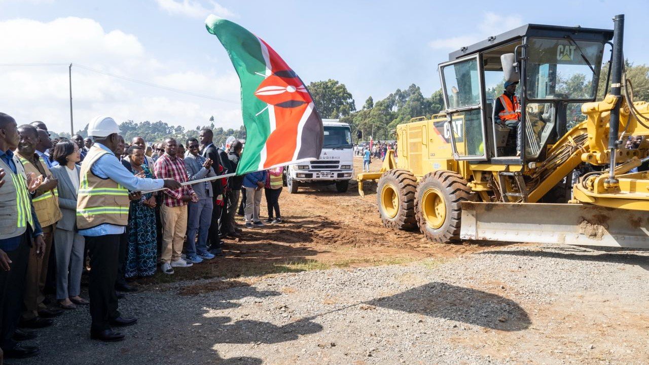 Heavy machinery is displayed as President William Ruto officially launches the Rironi-Mau Summit Road project, a major infrastructure undertaking structured as a Public-Private Partnership in Kiambu County.
