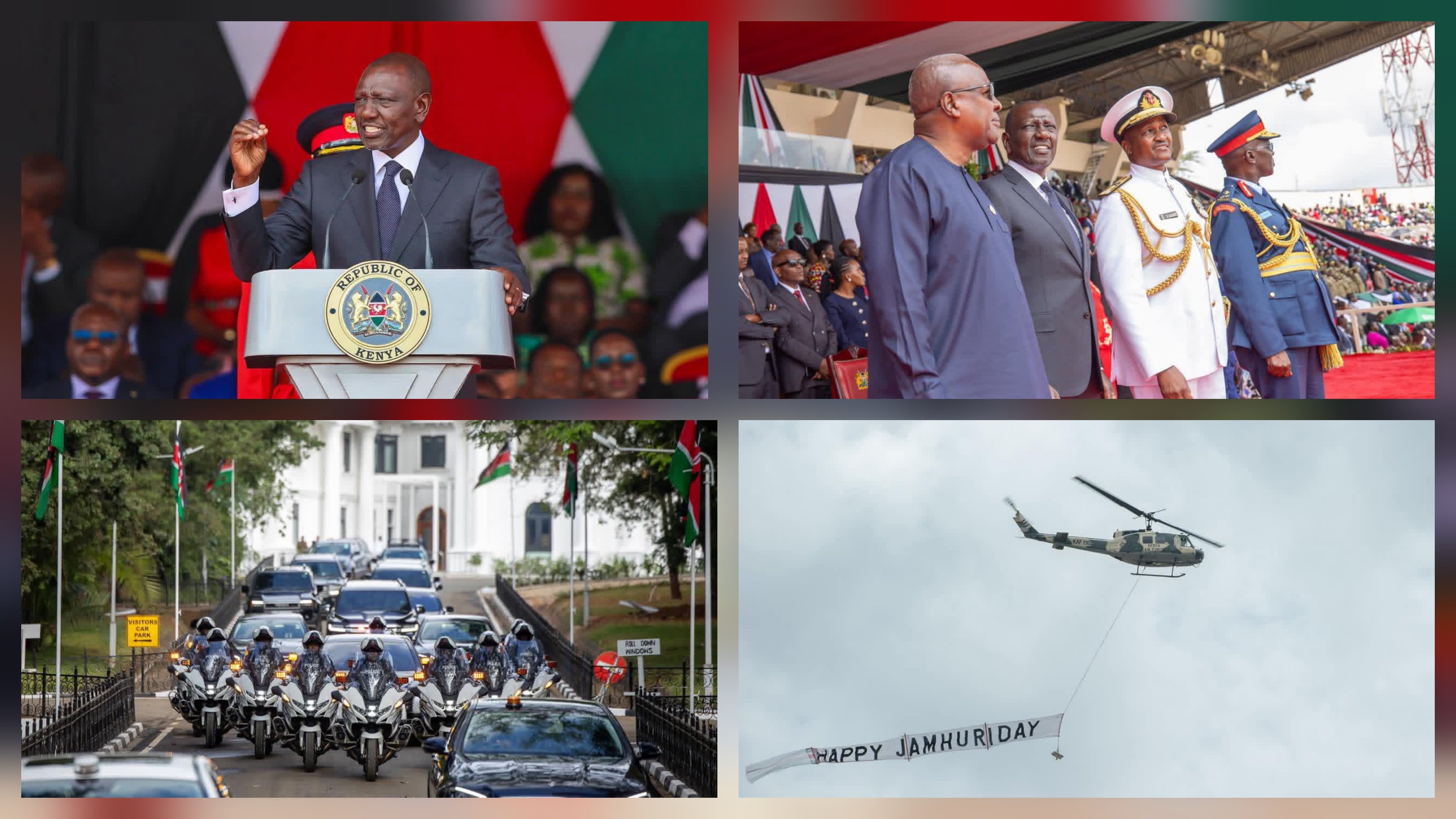 President William Ruto presiding over Jamhuri Day celebrations, signifying a focus on infrastructure investment for the tourism and MICE sectors.