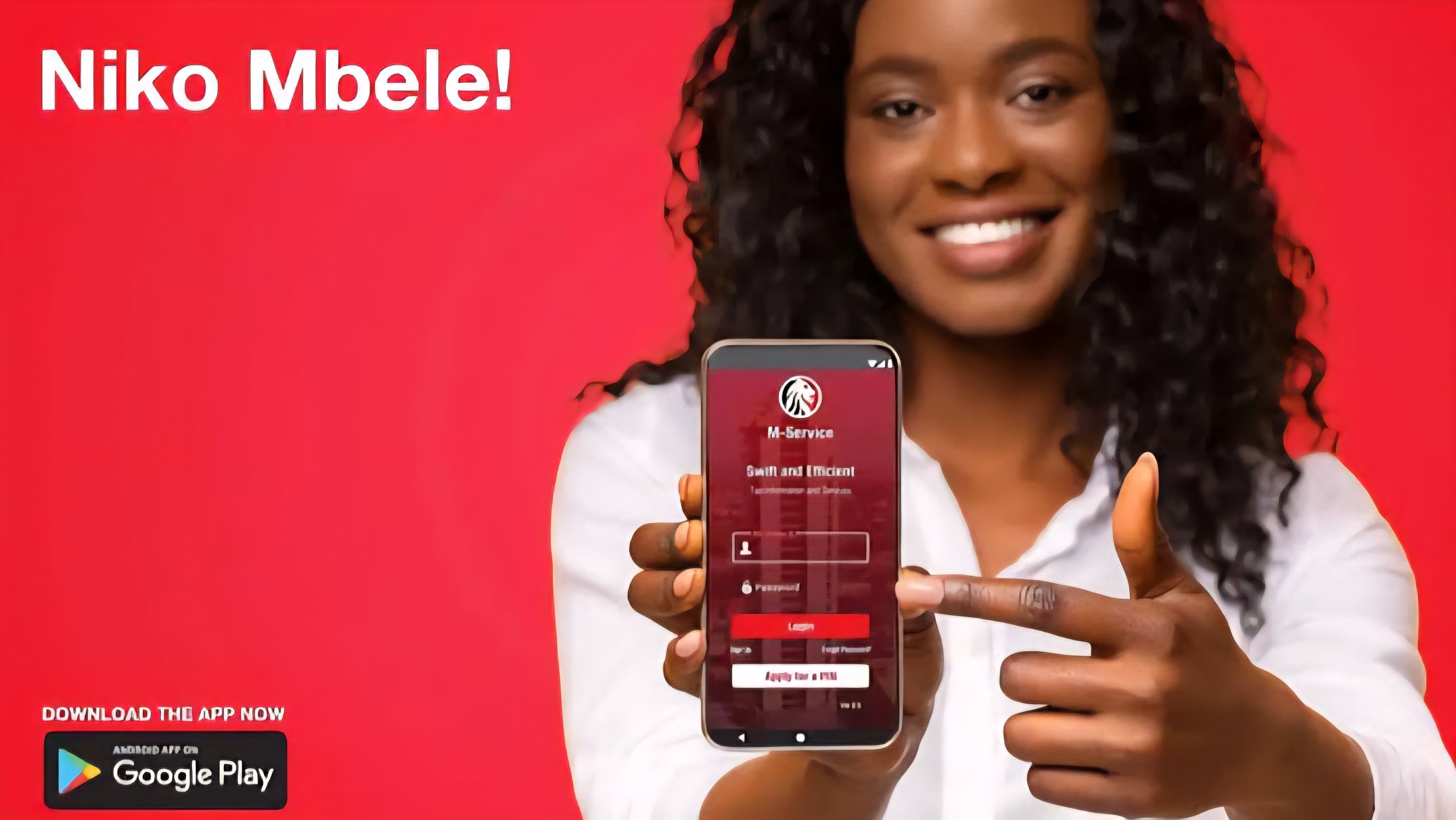 A person holding a smartphone showing the KRA M-Service login screen on a red background.