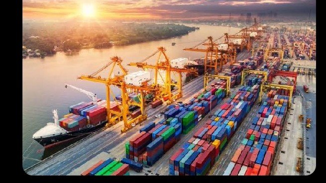 Cargo ships and cranes at the Port of Mombasa handling containers and goods