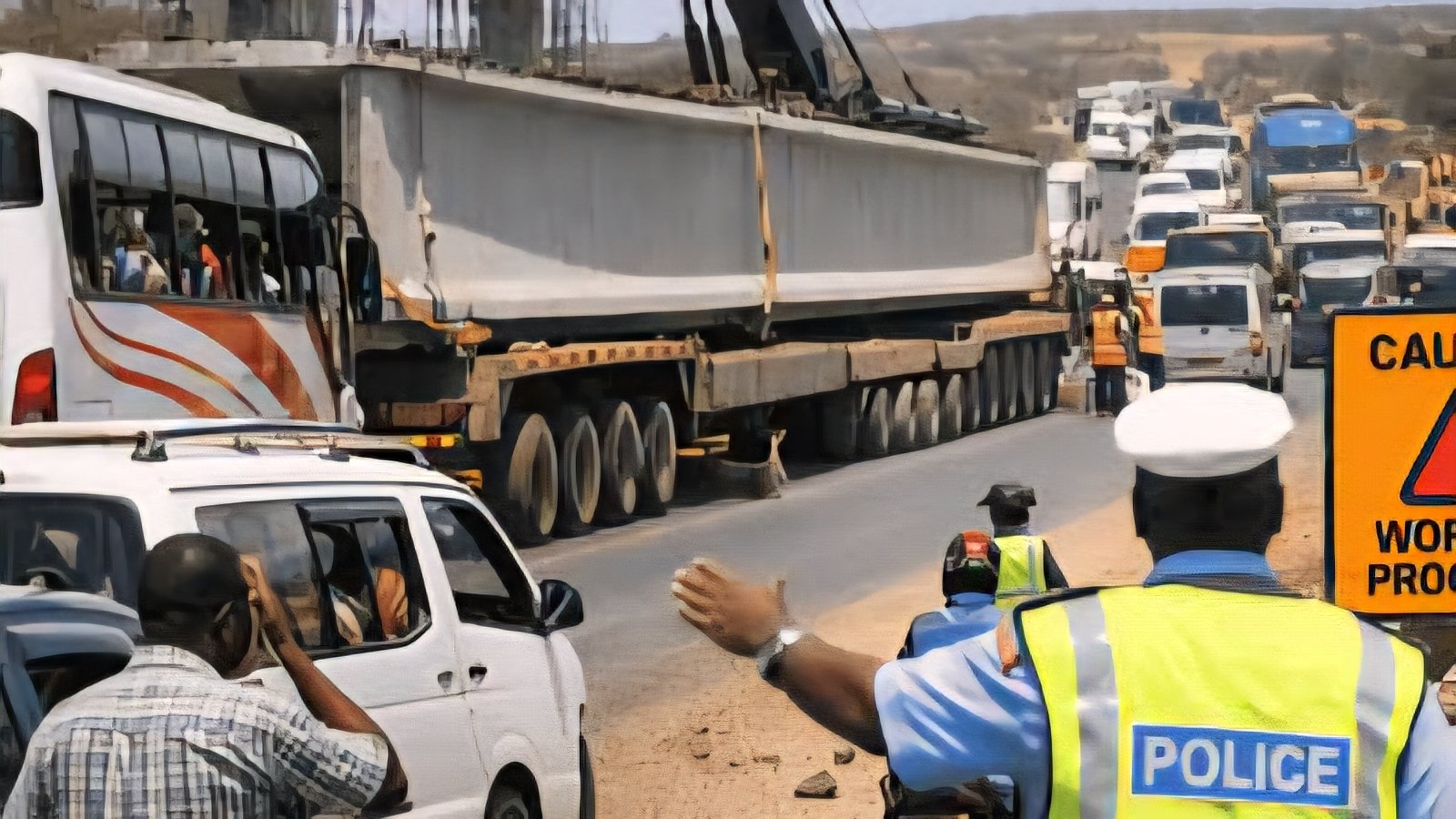A view of the new Tana River Bridge construction site in Garissa showing concrete pillars and precast girders being installed over the river.