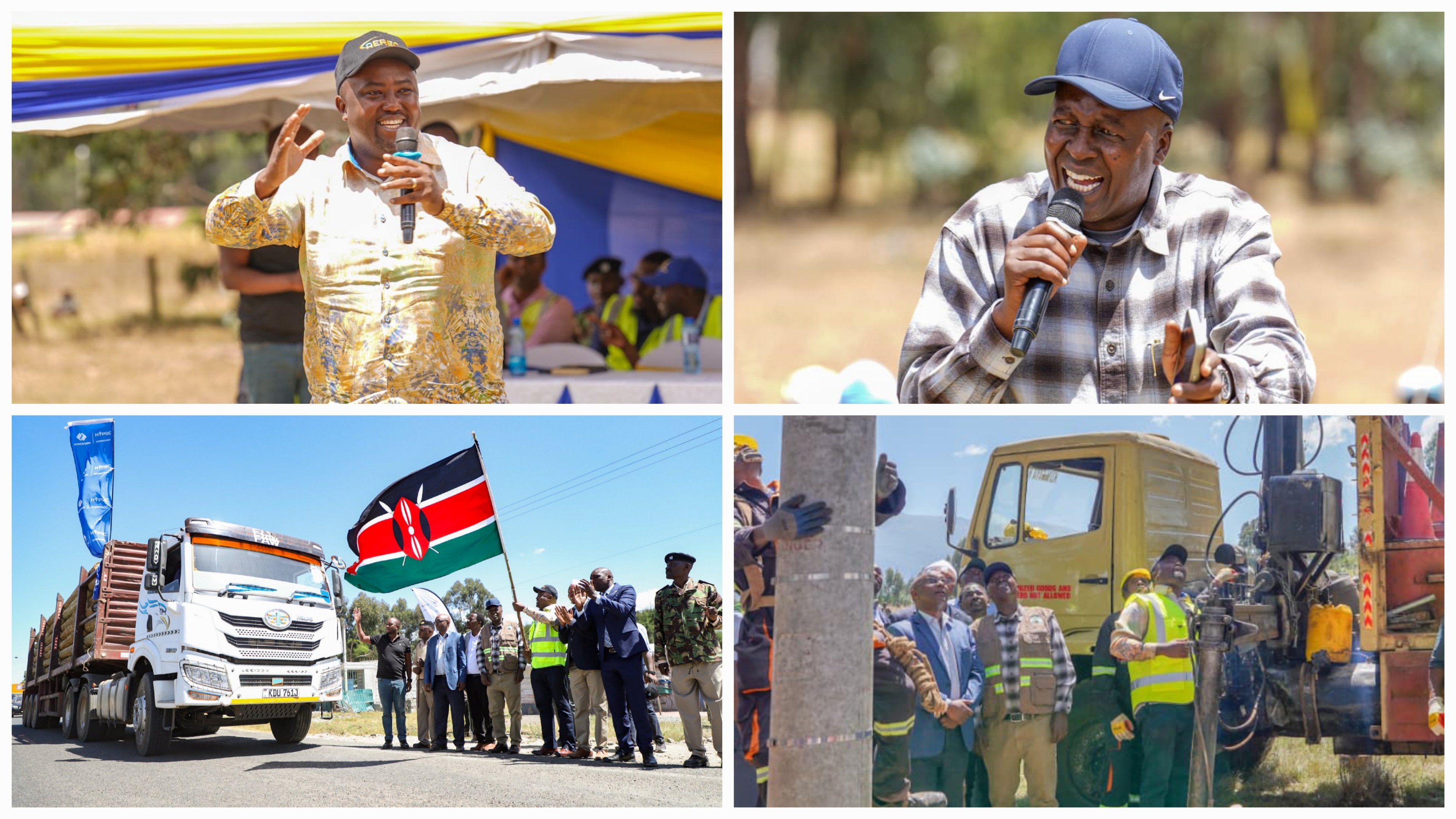 Principal Secretary Eng. Joseph Mbugua and Energy PS Alex Wachira inspecting power line installations and addressing residents in Ndeiya Village, Kipipiri.