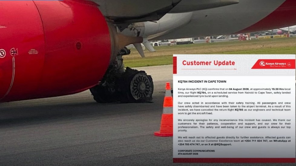 Kenya Airways Flight Suffers Tyre Burst on Cape Town Landing