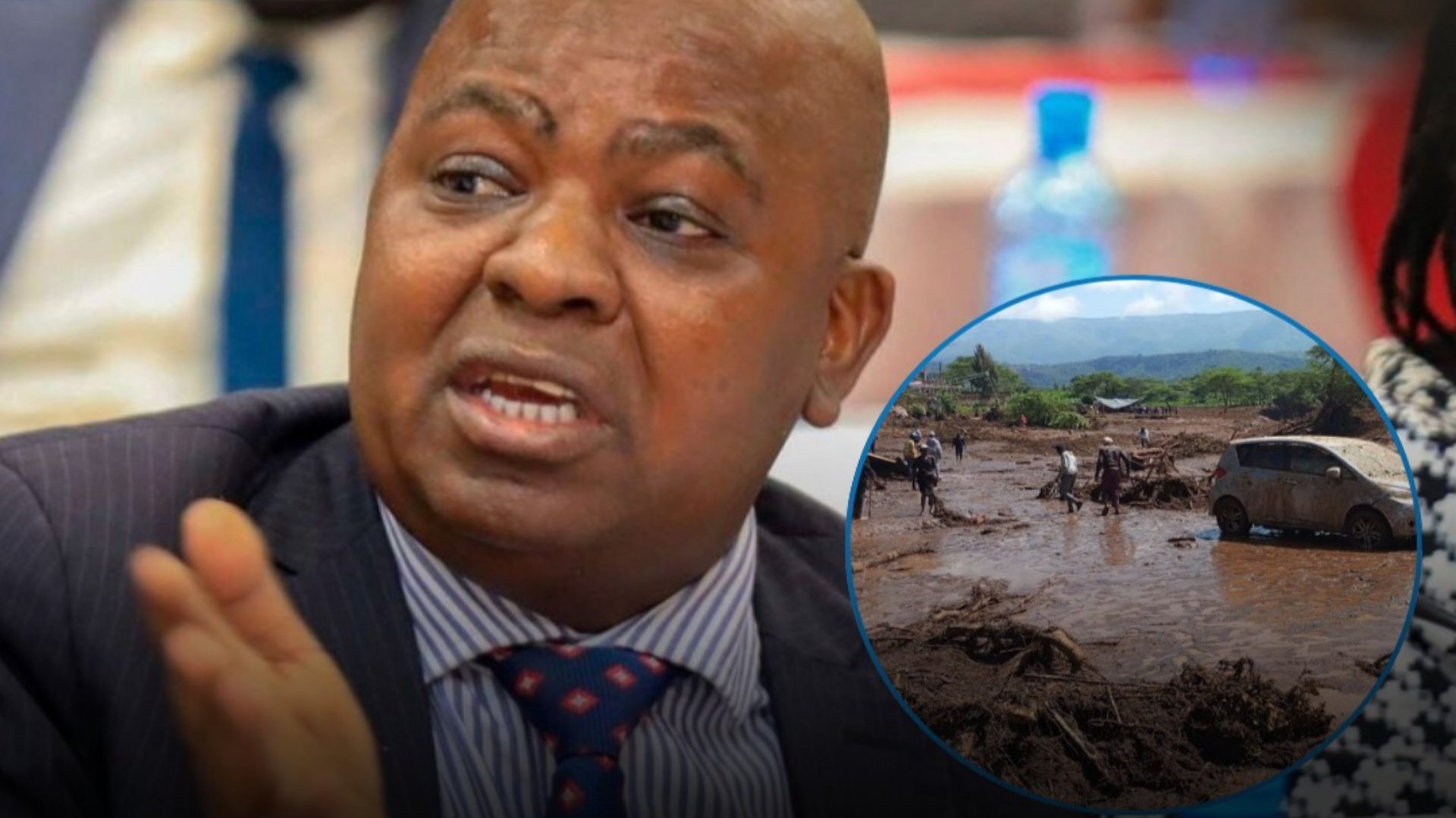 A view of flood damage and debris at Maai Mahiu alongside Kenya Railways managing director Philip Mainga.