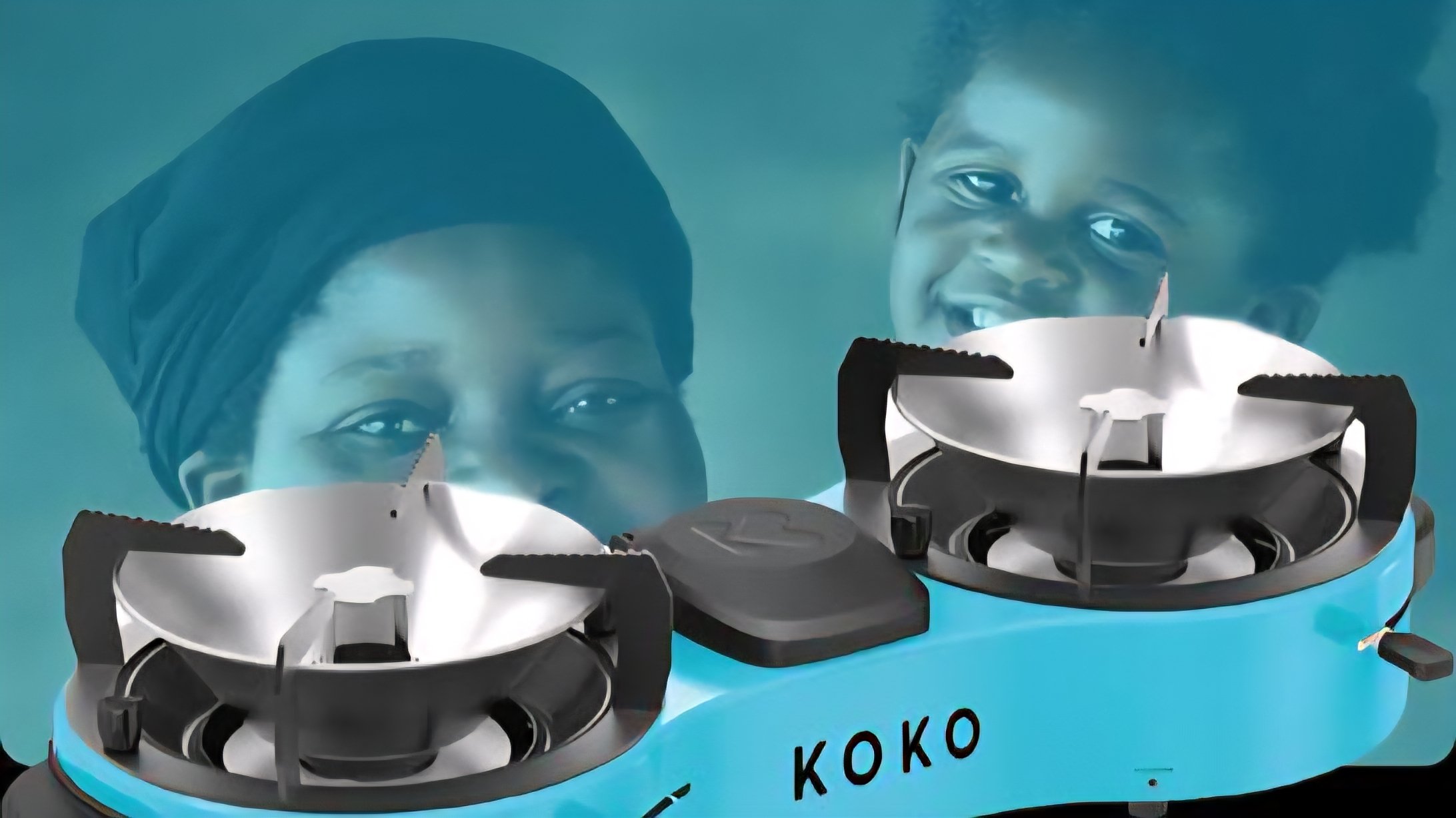 A close-up of a modern KOKO Networks ethanol stove in a domestic setting with a fuel canister attached.
