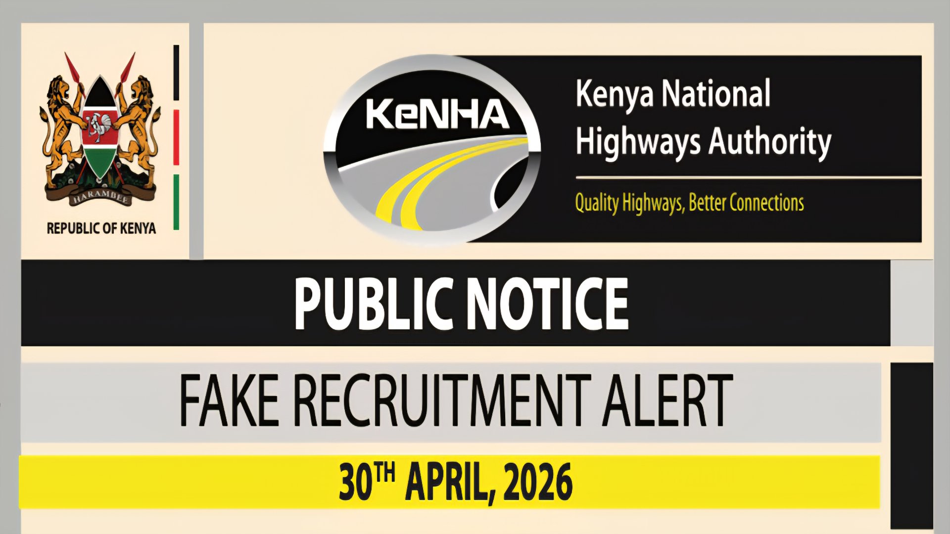 KeNHA Flags Fraudulent Job Offers for Major Highway Projects