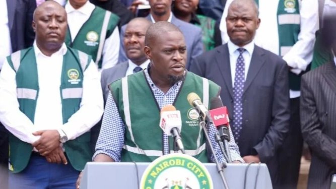 Nairobi Governor Sakaja speaking at a past briefing