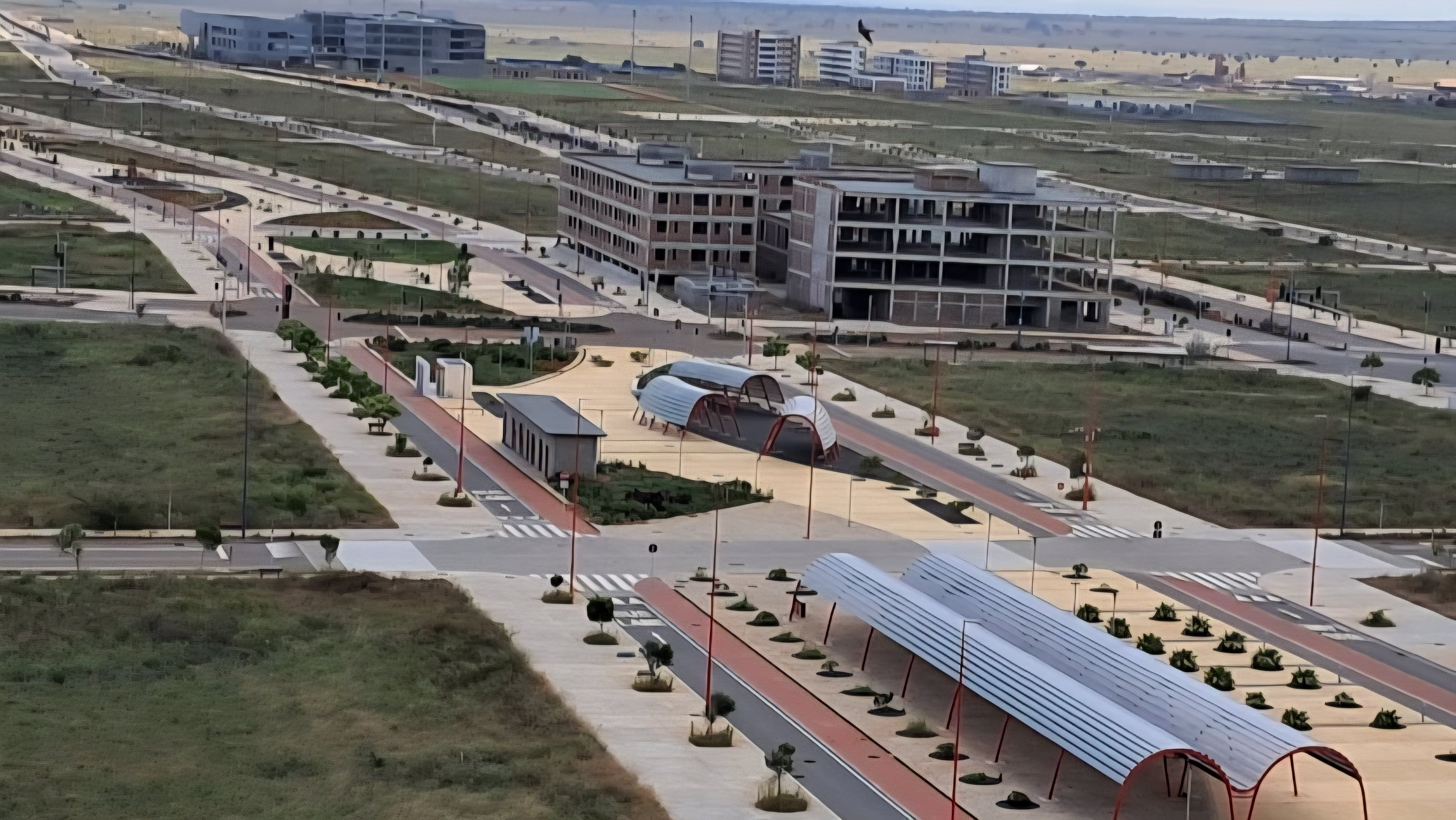 An aerial view of the modern infrastructure and landscaped public spaces at Konza Technopolis.
