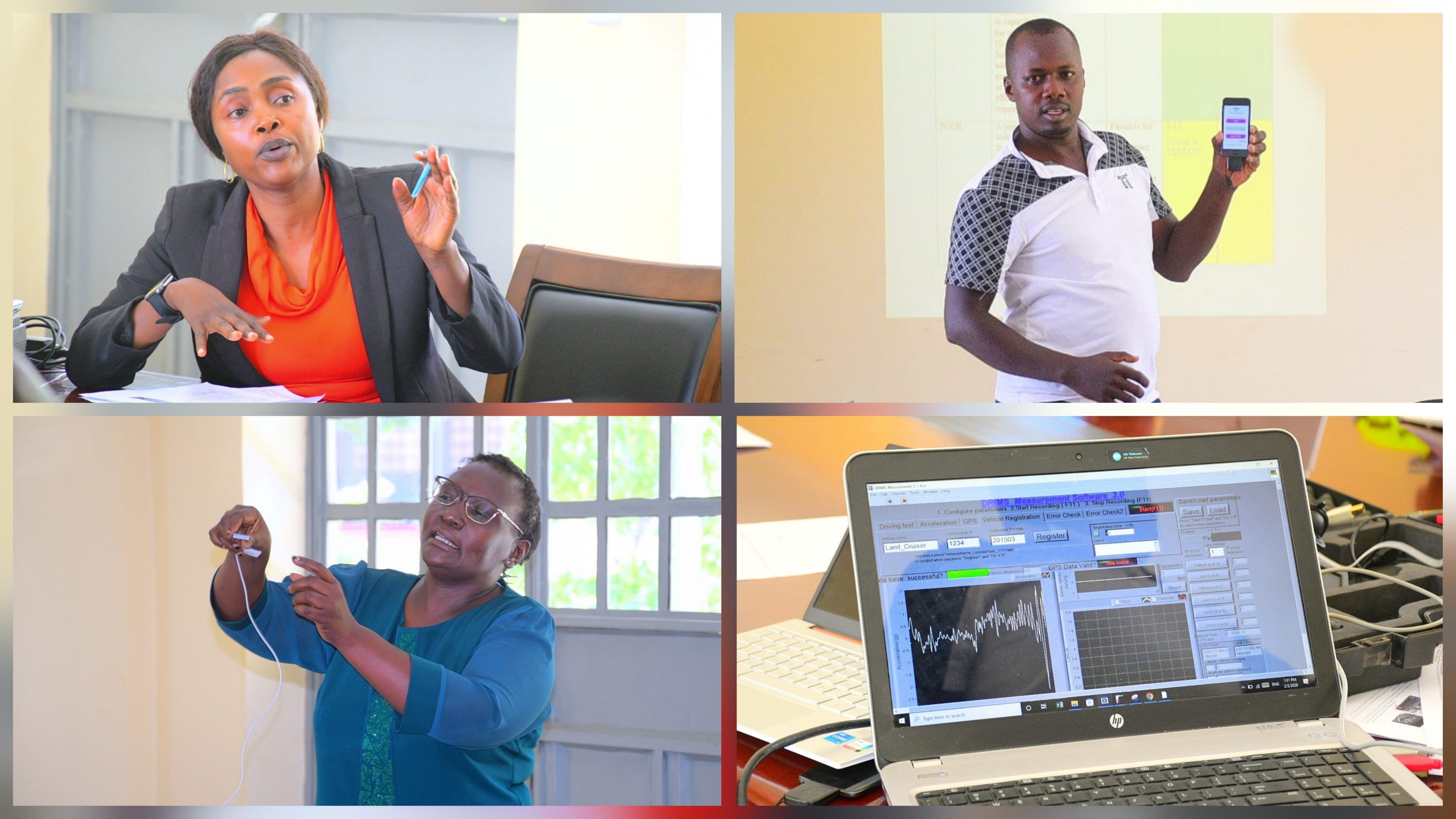 KeNHA Principal Engineer Annette Ingaiza and technical staff during a training session on road monitoring systems and ARICS data collection.