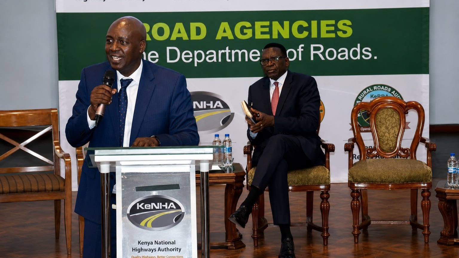 Cabinet Secretary Davis Chirchir addresses road contractors and agency directors at a stakeholder engagement forum.