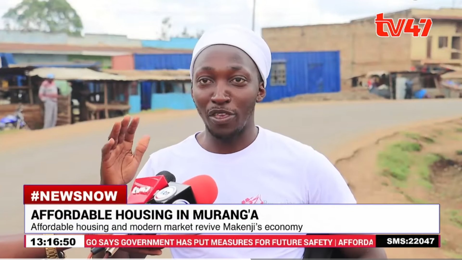 The partially completed Makenji Affordable Housing units and modern market building in Murang'a, Kenya, symbolizing economic development as reviewed by TV47.