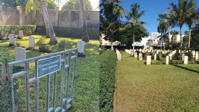 Headstones at Manyimbo World War Cemetery in Mombasa's Tudor area