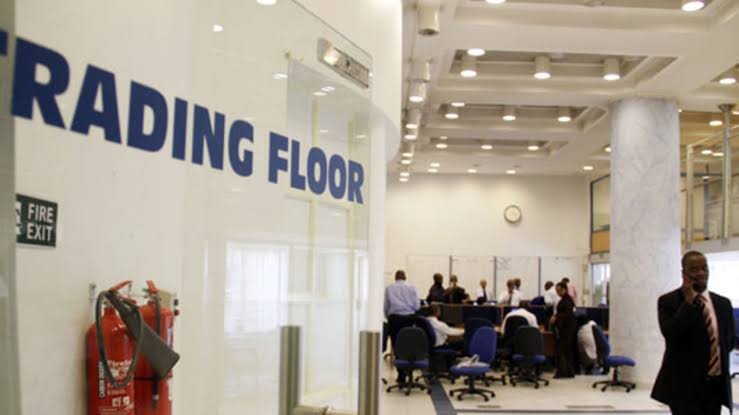The trading floor and exterior signage of the Nairobi Securities Exchange building in Nairobi, Kenya.