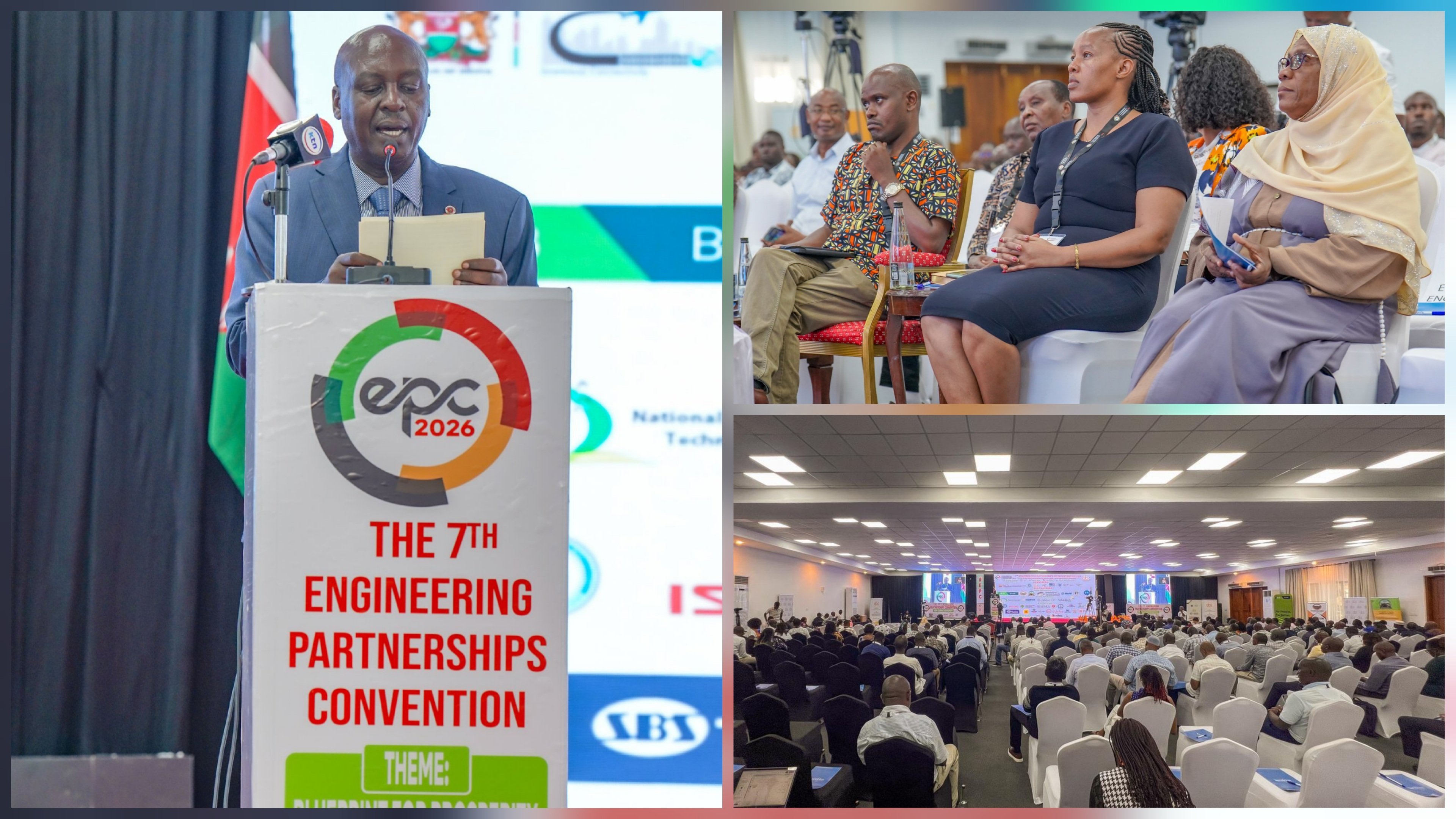 A speaker stands at a podium labeled The 7th Engineering Partnerships Convention EPC 2026 with the theme Blueprint for Prosperity.