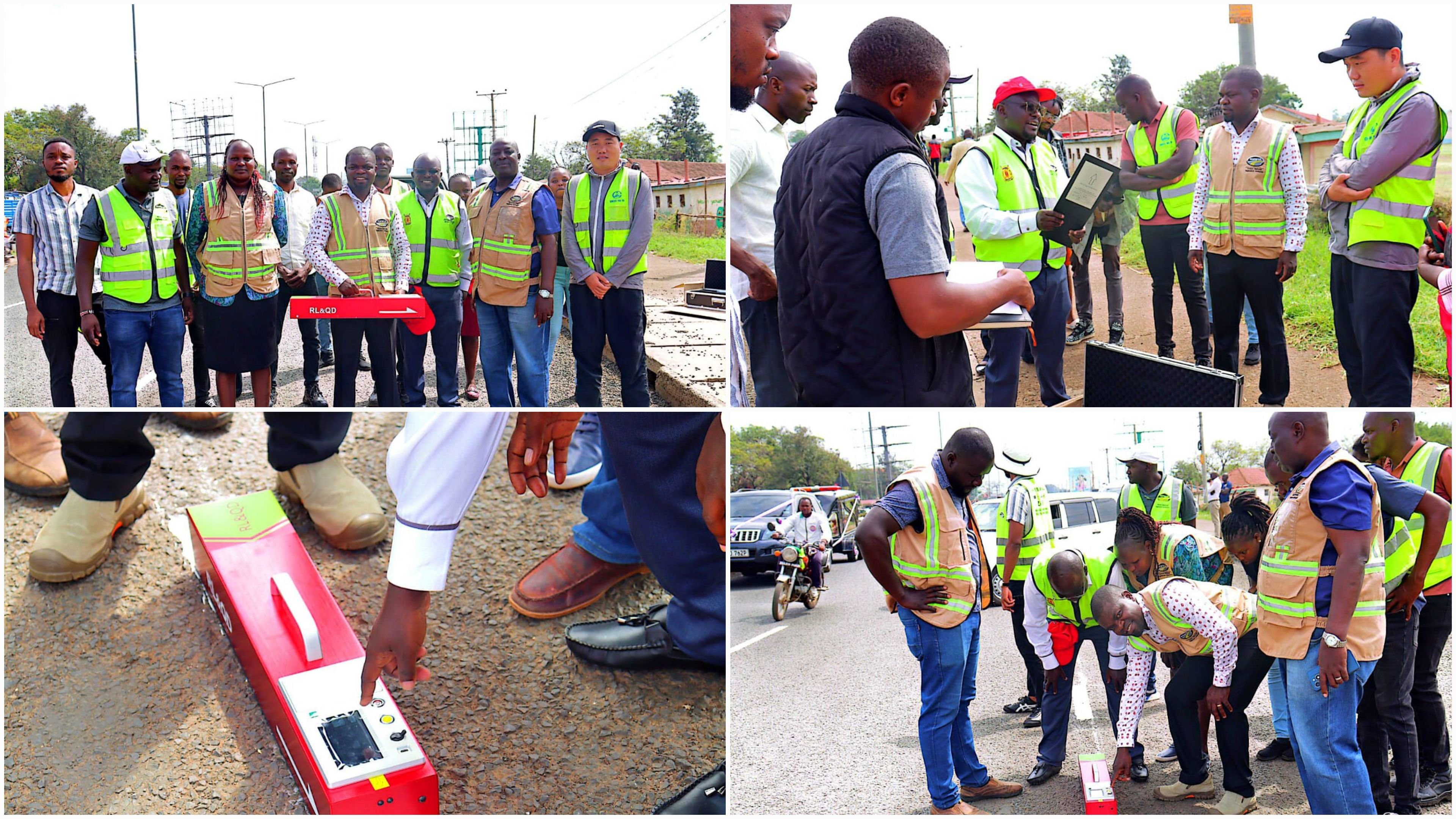 The Kenya National Highways Authority (KeNHA) Nyanza Region team led by the regional director, Eng. Julius Mak’Oderoh, conducted a live demonstration of the use of a retro-reflectometer on the Kisumu Boys-Mamboleo Road
