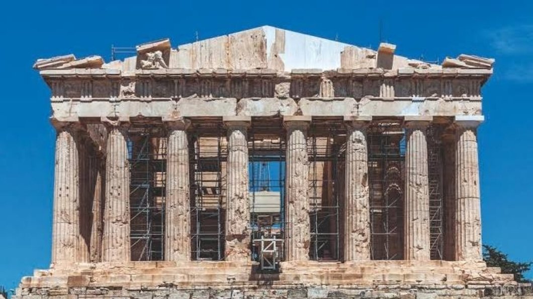 Western facade of the Parthenon on the Acropolis in Athens