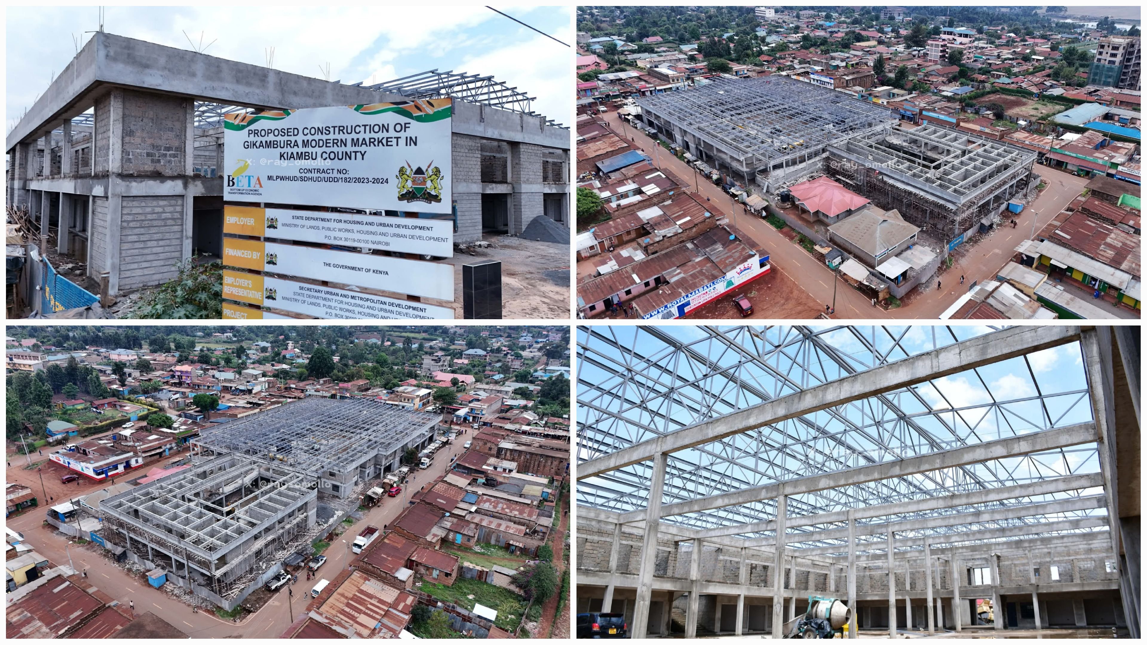 The Ultra-modern Gikambura Modern Market Under Construction in Kiambu County. The ultra-modern market features 100 shops, 208 stalls, a social hall and meeting rooms, offices, an ICT hub, food court and kitchen, barbershop and salon, washrooms, trash cubi