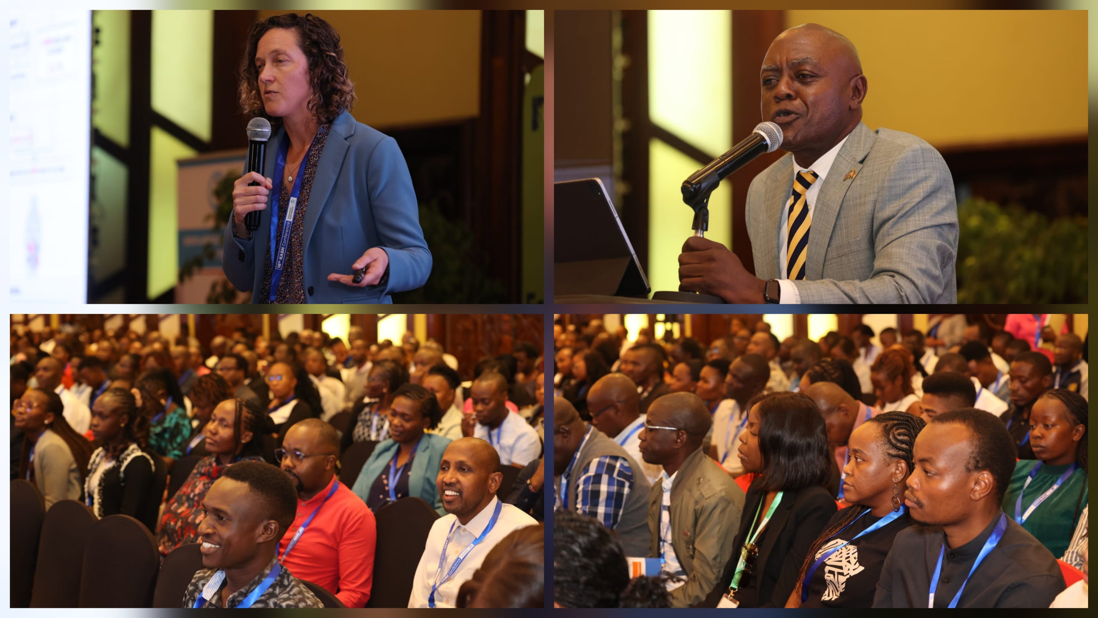 Director General Kenneth Mwige speaking at a podium during the 16th KEMRI Annual Scientific and Health Conference held at Safari Park Hotel.