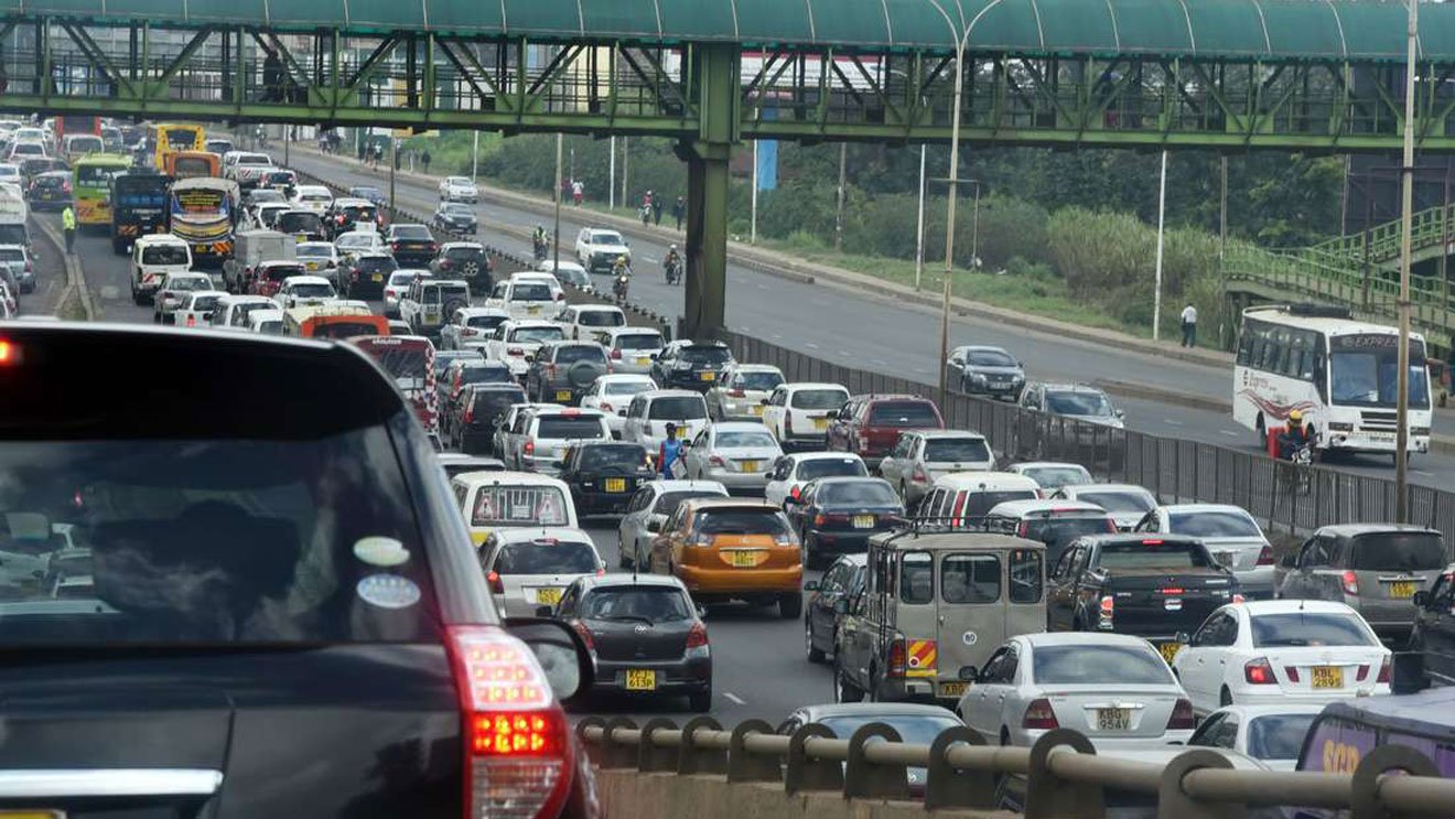 Motorists in traffic along Thika Superhighway in Nairobi