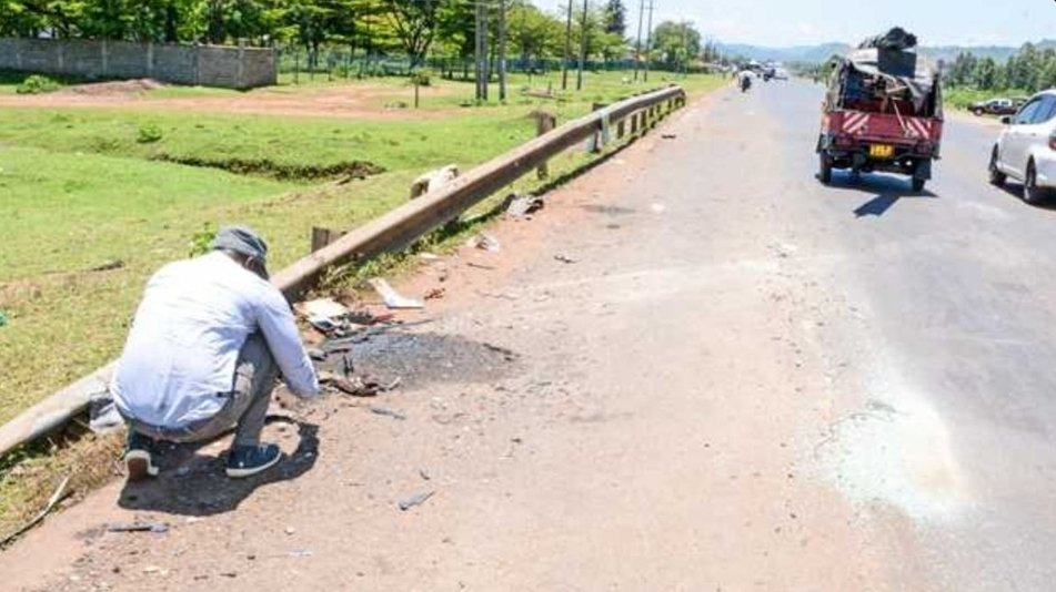 Scene of a crash involving a vehicle from a political motorcade on a Kenyan highway