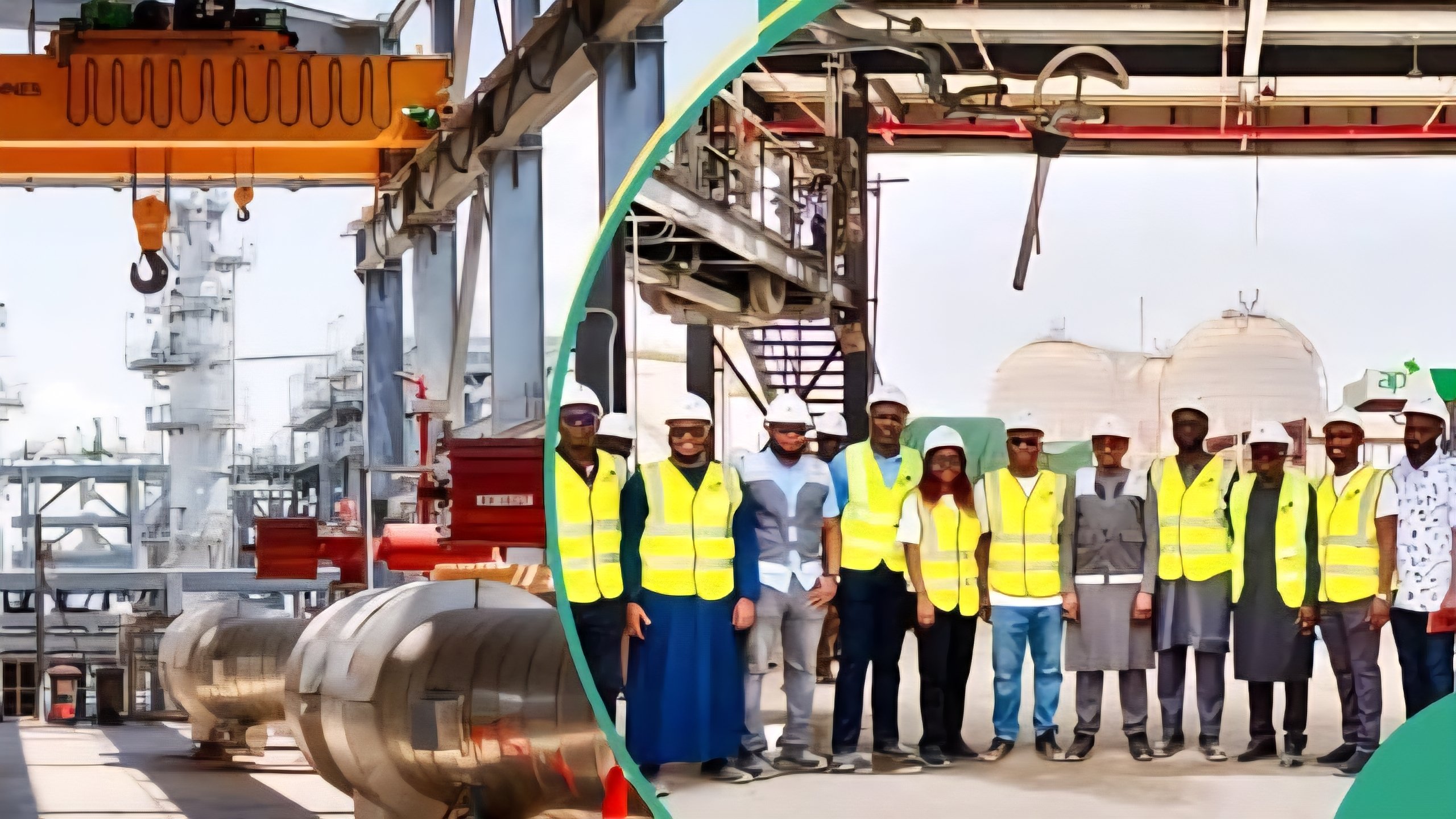 Construction activity at the Taifa Gas LPG terminal site within the Dongo Kundu Special Economic Zone in Mombasa, showing storage tanks and heavy machinery.