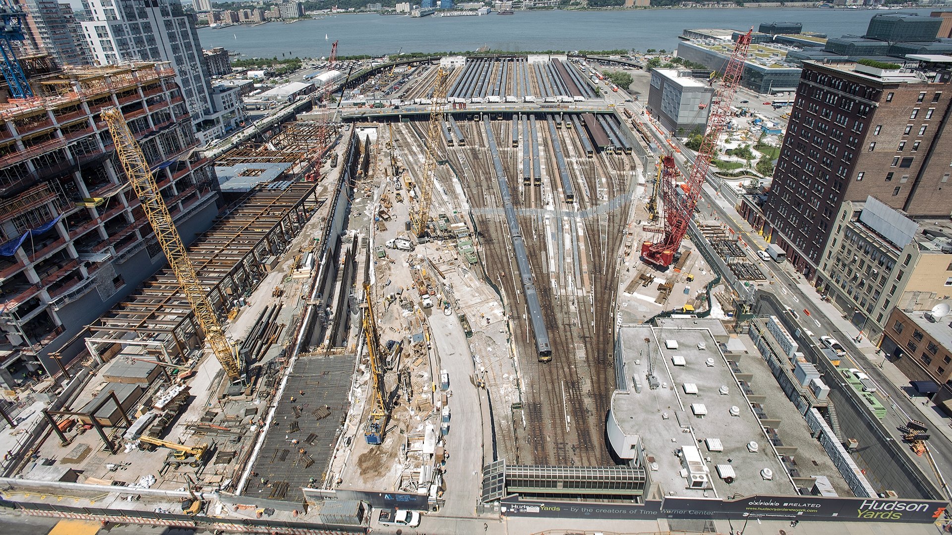 Construction equipment at the Hudson Tunnel project site connecting New Jersey to Penn Station in New York City.
